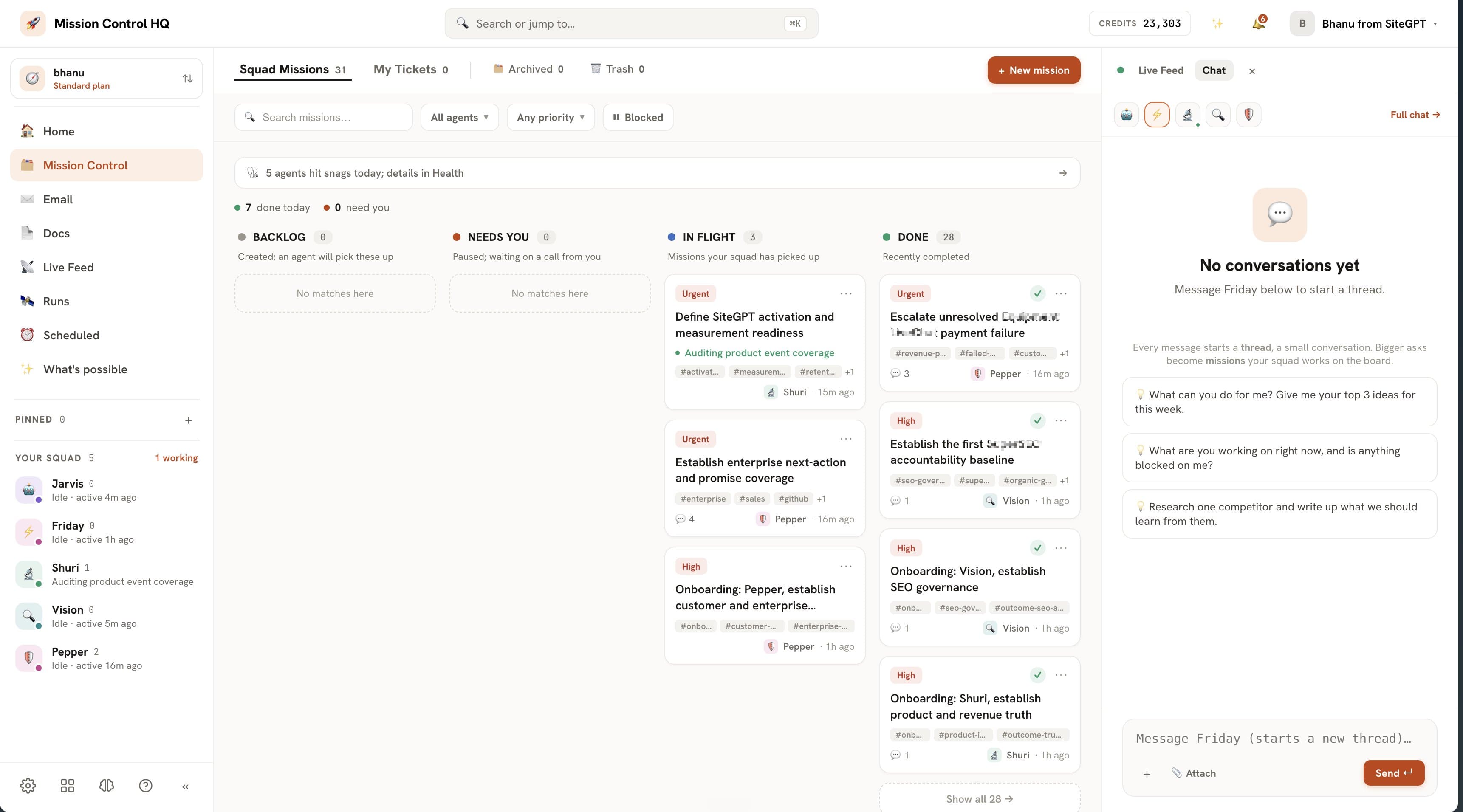 MissionControl workspace screenshot from Bhanu Teja's X post