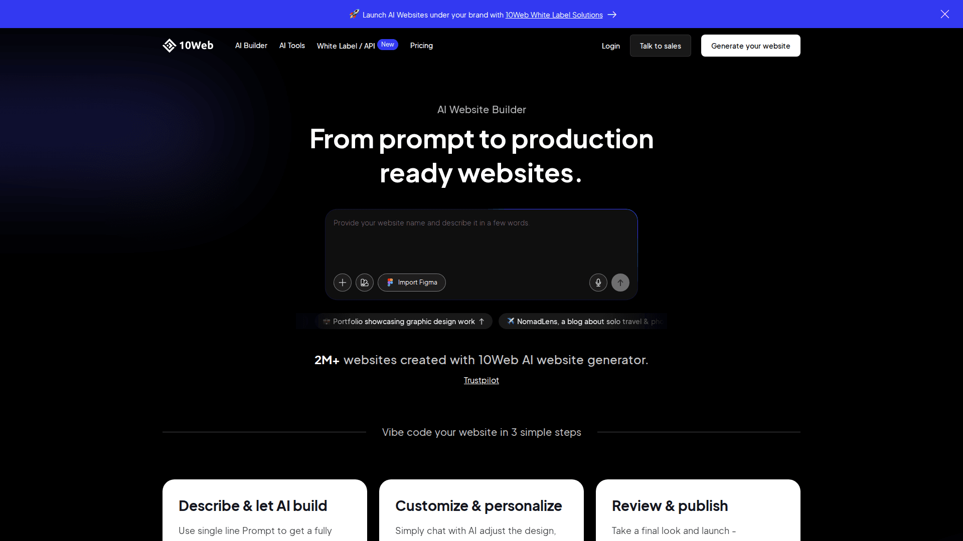 10Web AI website builder interface