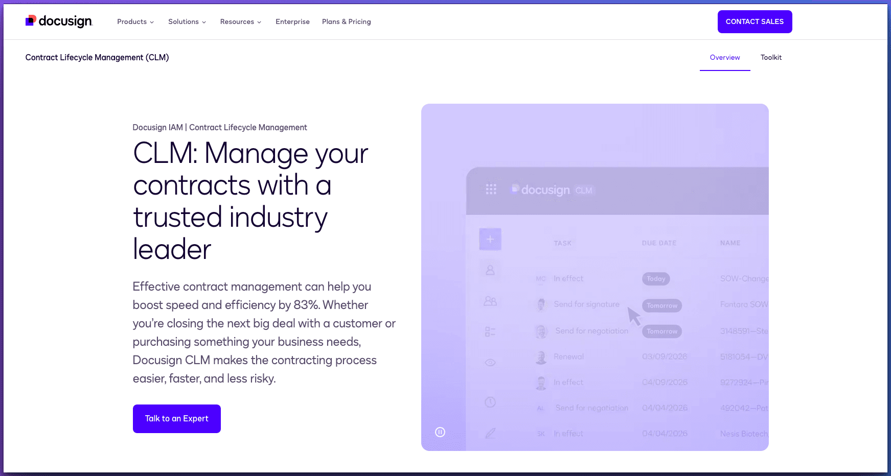 DocuSign CLM interface showing contract workflow automation features