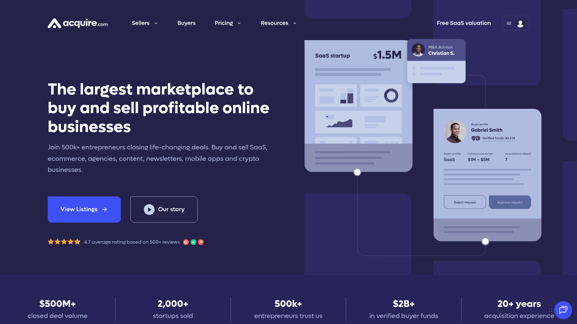 Acquire.com platform for SaaS acquisitions and bootstrapped startup exits