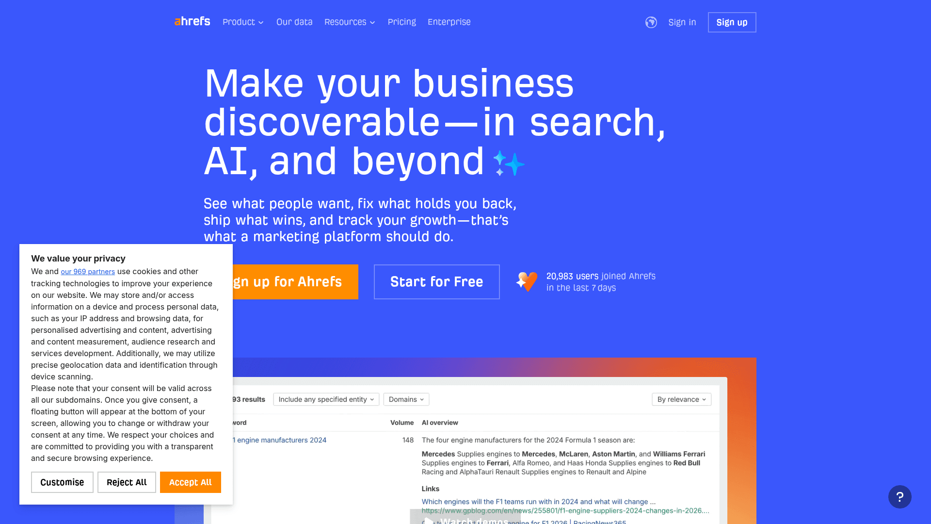 Ahrefs interface showing AI SEO content workflow and optimization features