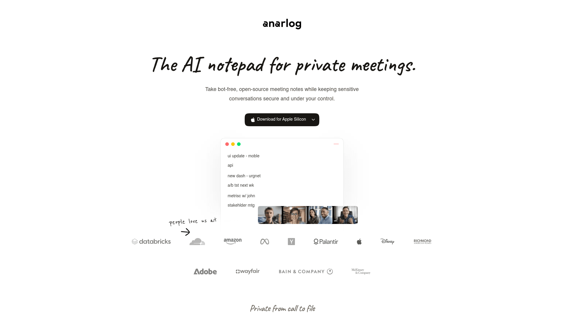 Anarlog homepage — a Granola alternative for AI meeting notes