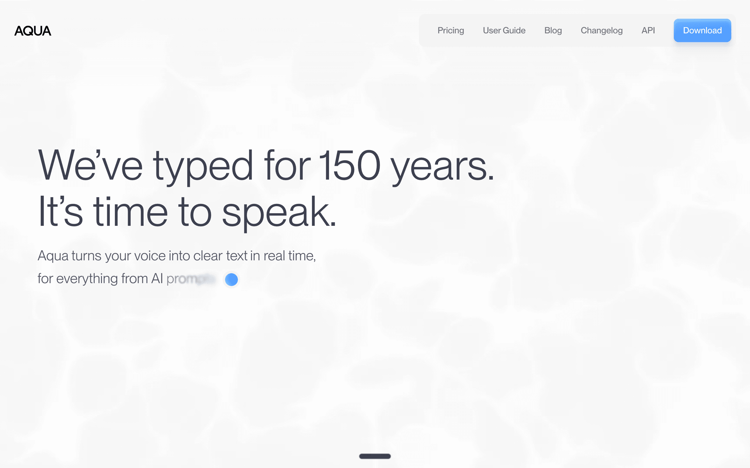 Aqua Voice interface showing AI voice dictation and transcription