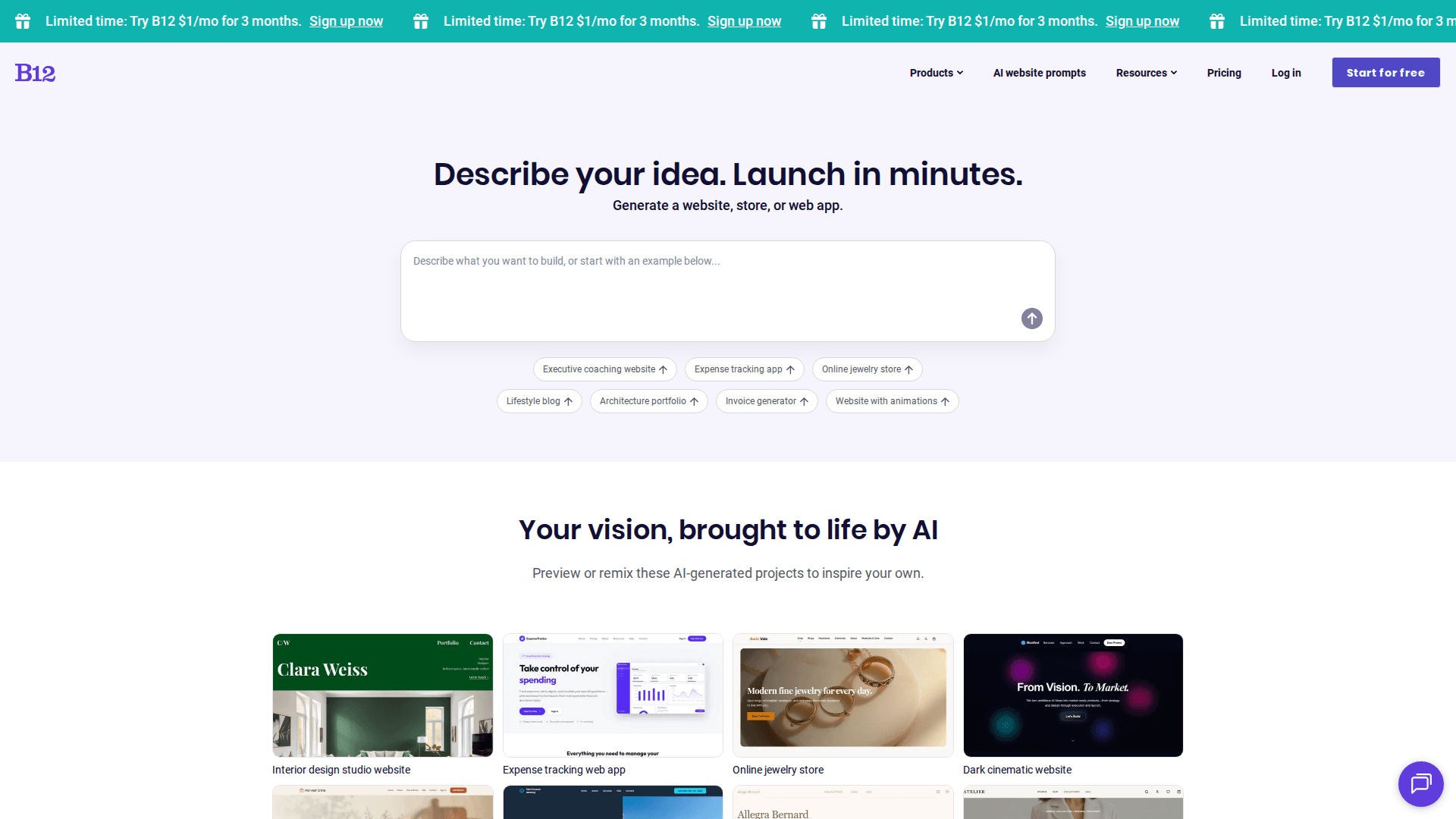 B12 AI website builder interface