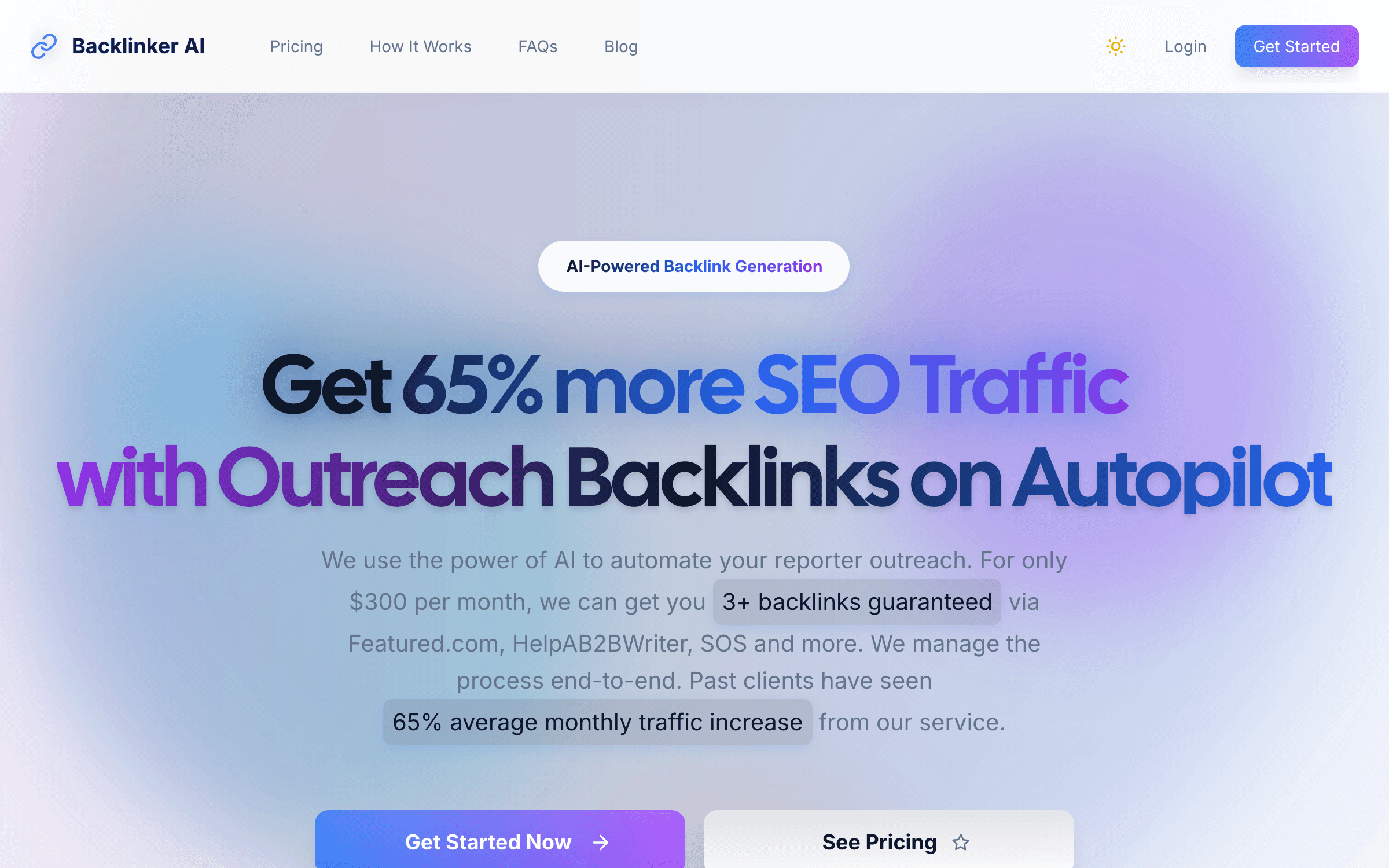 Backlinker AI interface showing AI SEO content workflow and optimization features