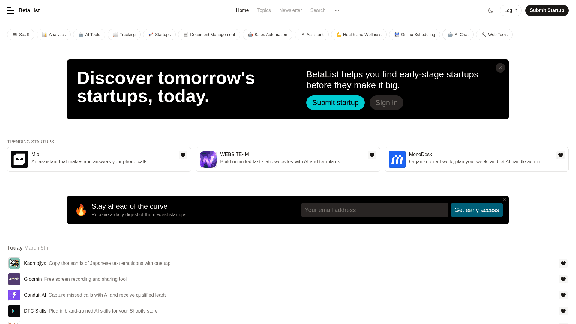 BetaList homepage screenshot