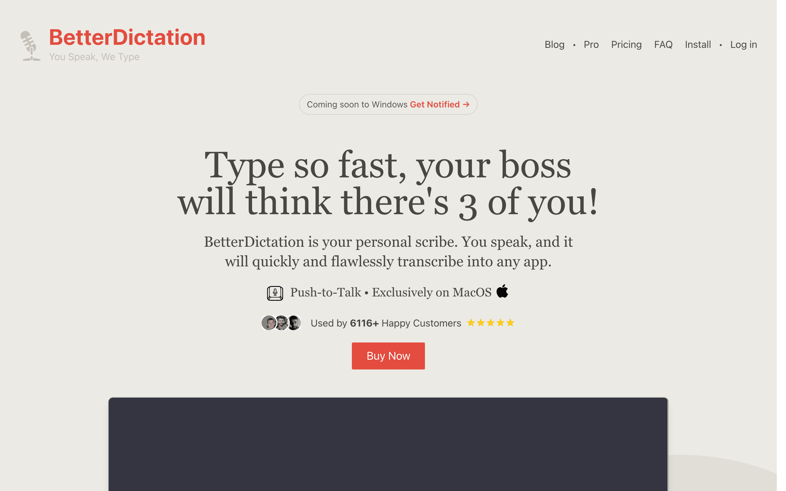 BetterDictation interface showing AI voice dictation and transcription