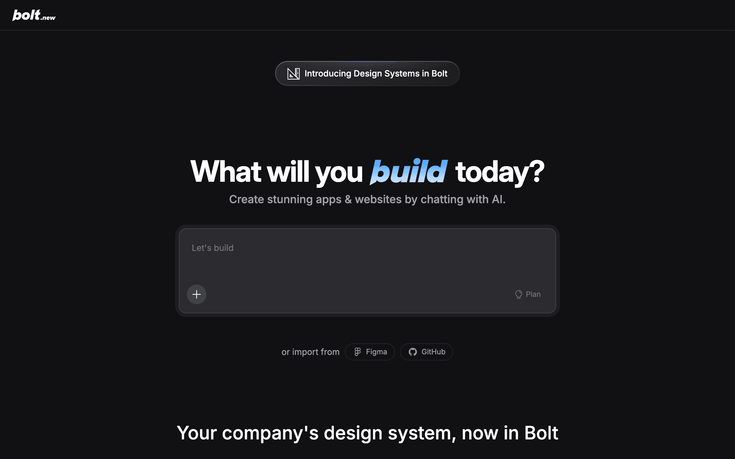 Bolt.new interface for AI-powered SaaS landing page creation