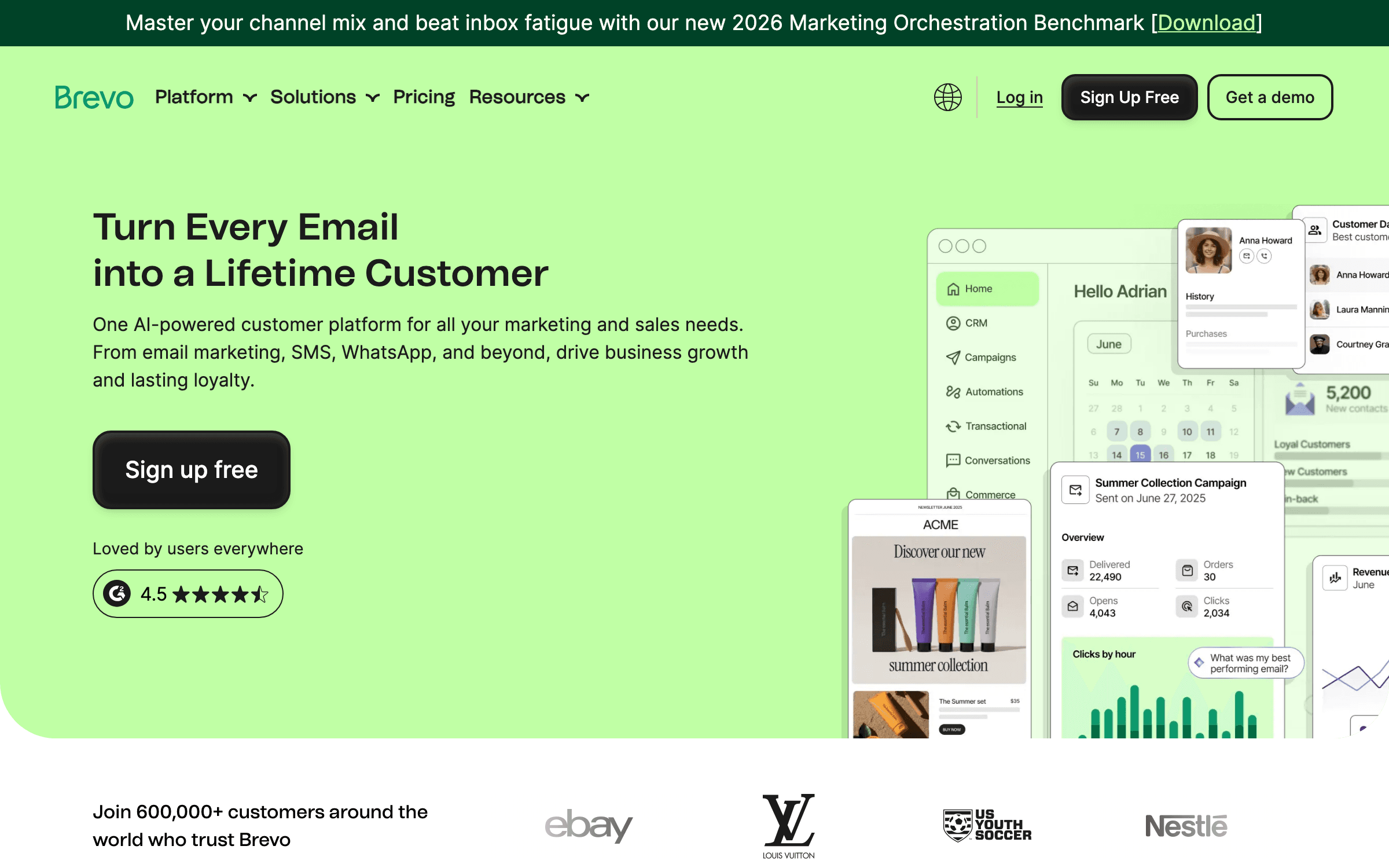 Brevo interface showing marketing automation features for startups