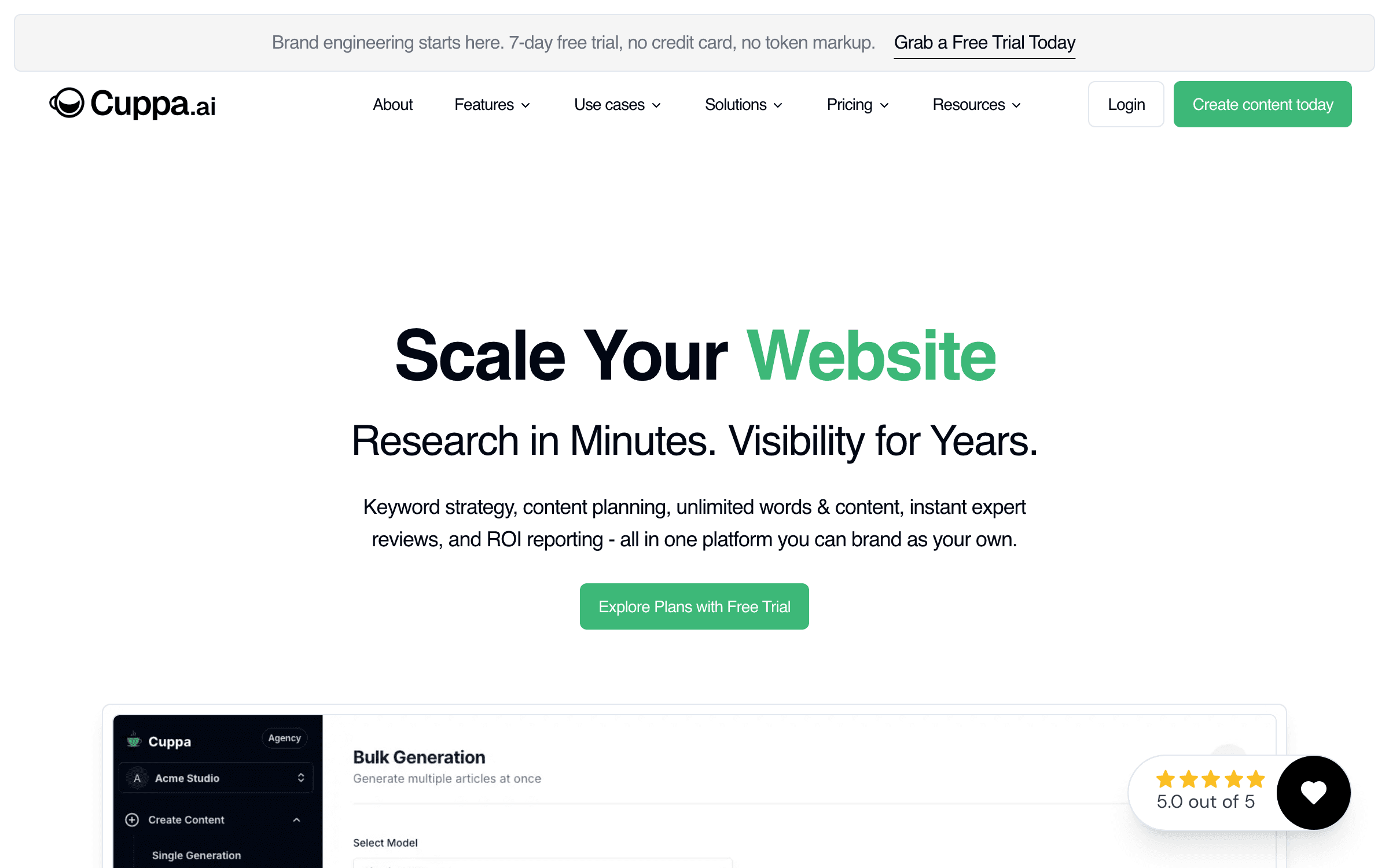 Cuppa AI interface showing AI SEO content workflow and optimization features