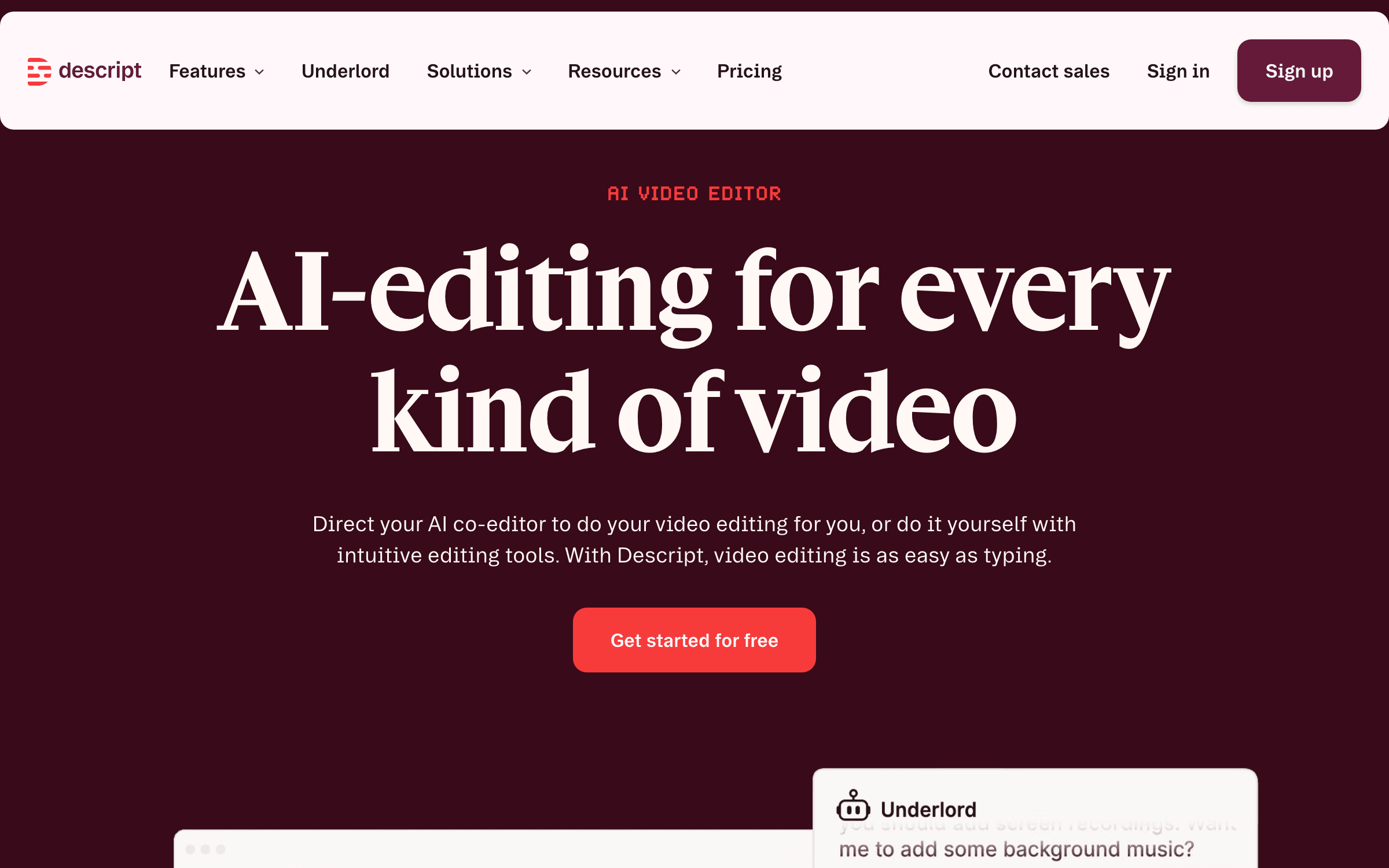 Descript interface — Best AI Video Editor