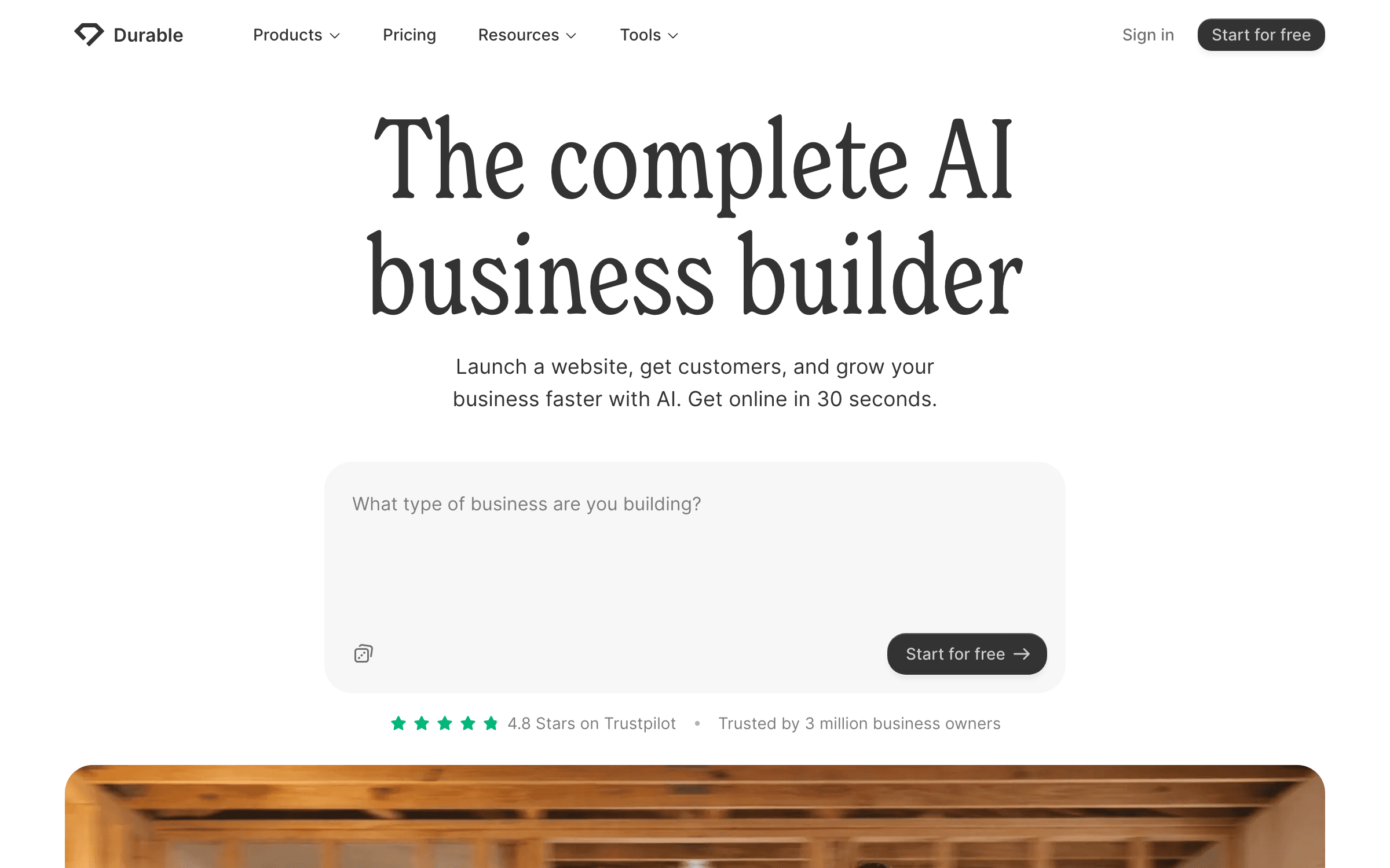 Durable interface for AI-powered SaaS landing page creation