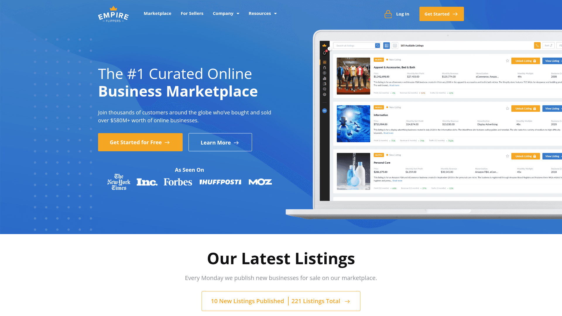 Empire Flippers homepage screenshot