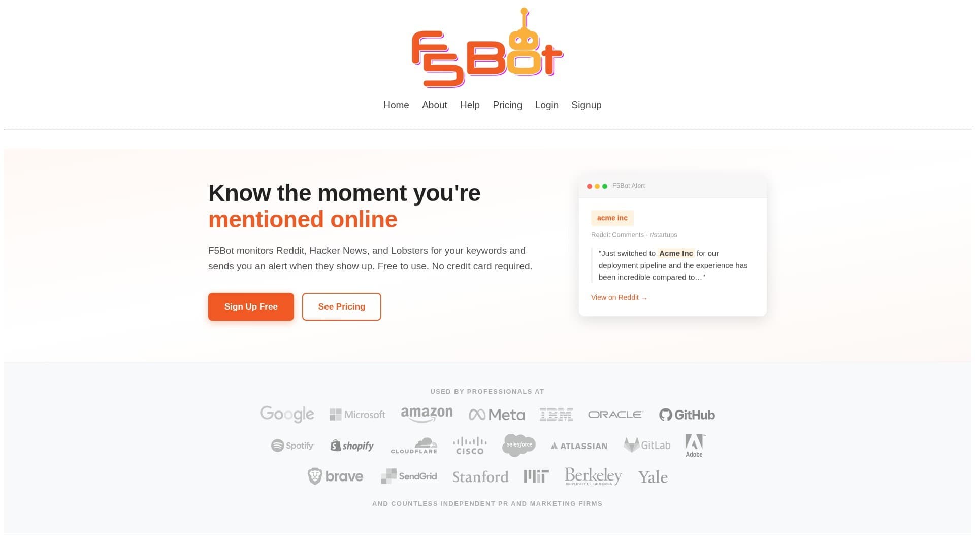 F5Bot website screenshot