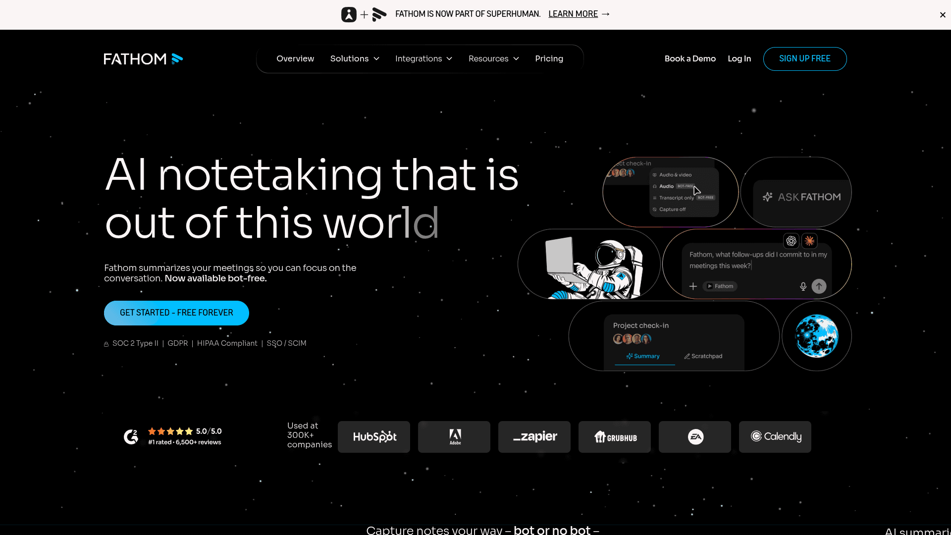 Fathom homepage — a bot-free AI note taker