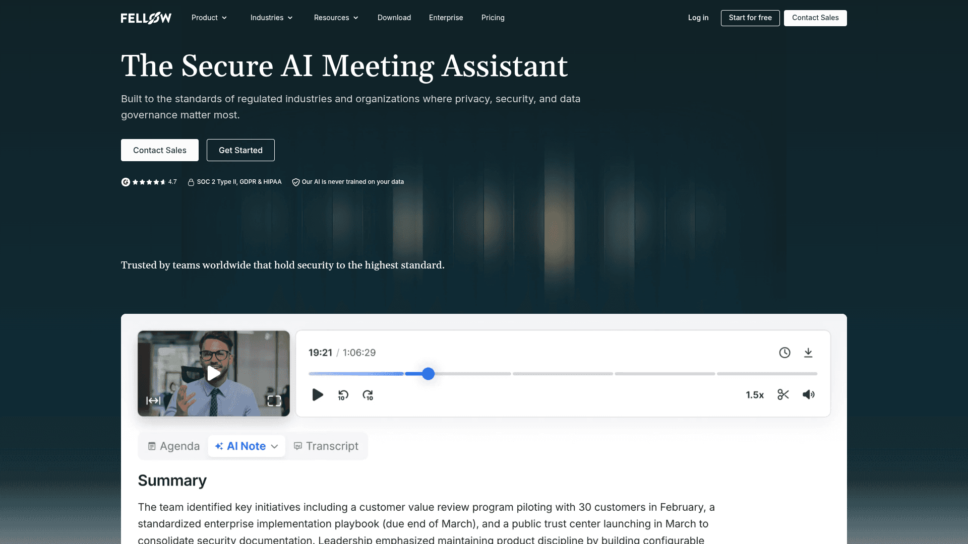Fellow homepage — a Granola alternative for AI meeting notes
