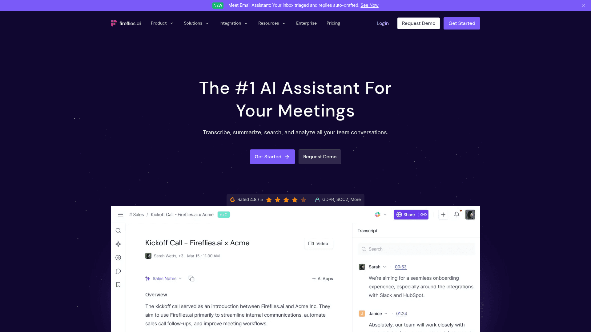 Fireflies.ai homepage — a Granola alternative for AI meeting notes