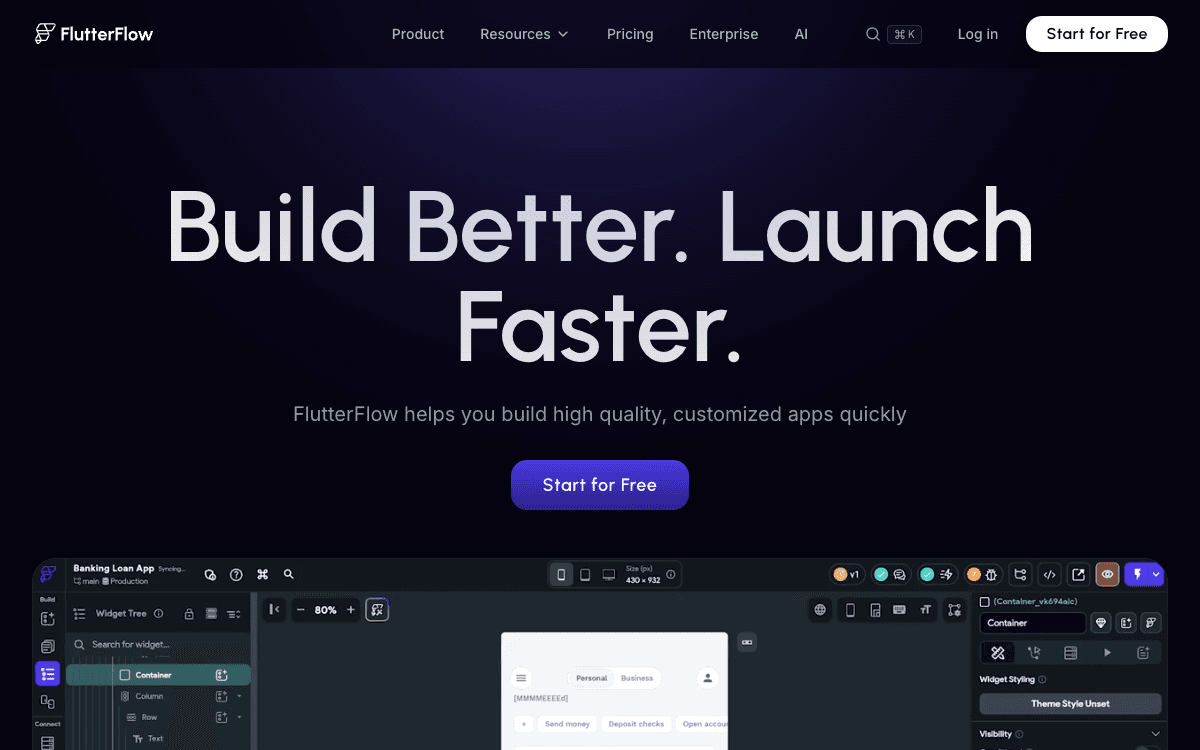 FlutterFlow website preview