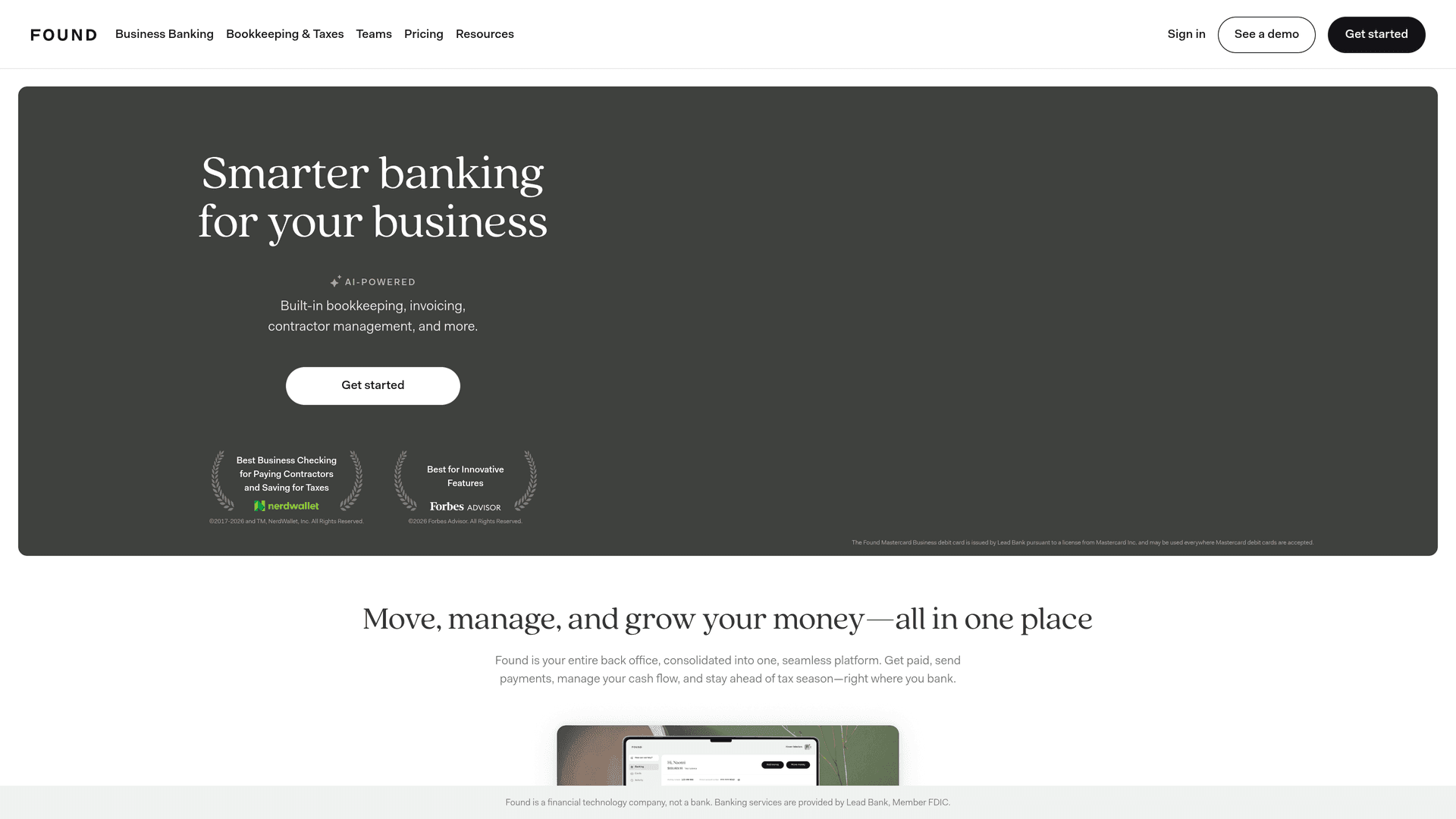Found interface — Banking with Self-Employment Taxes on Autopilot
