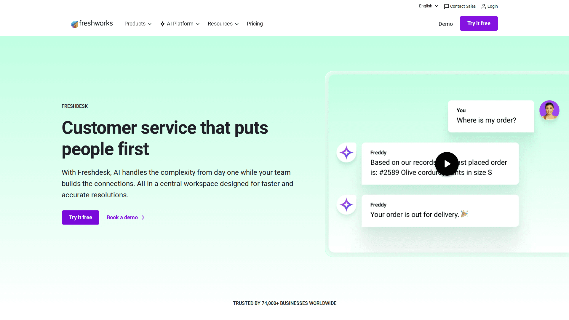 Freshdesk homepage