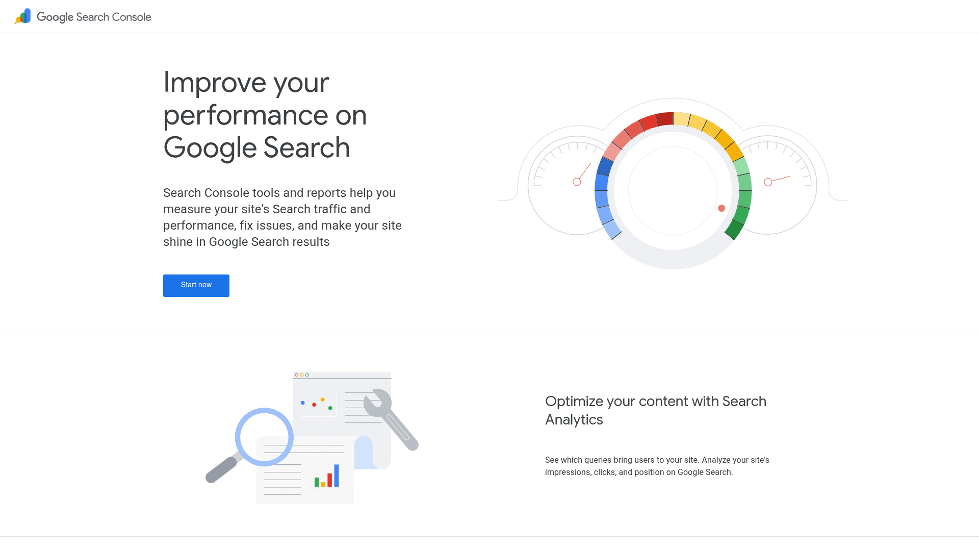 Google Search Console homepage