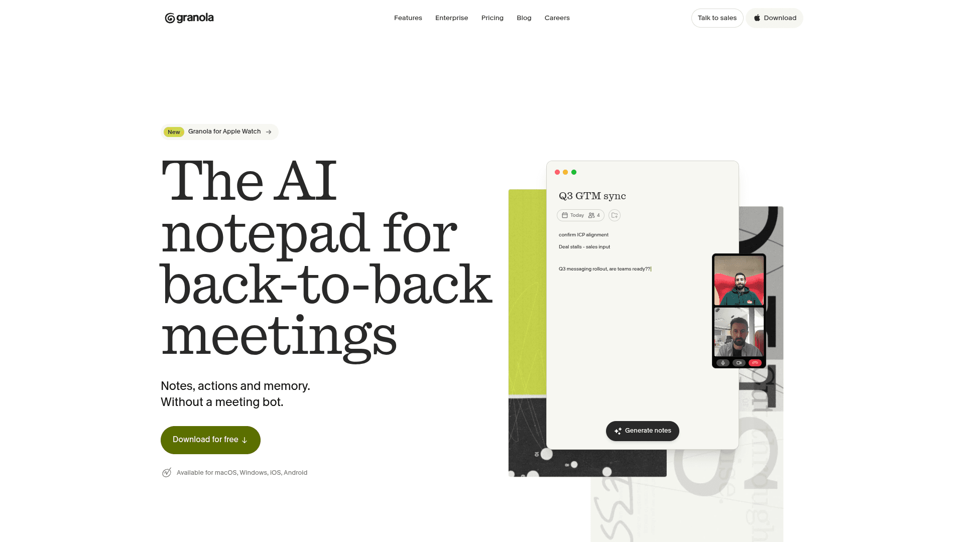 Granola homepage — a bot-free AI note taker