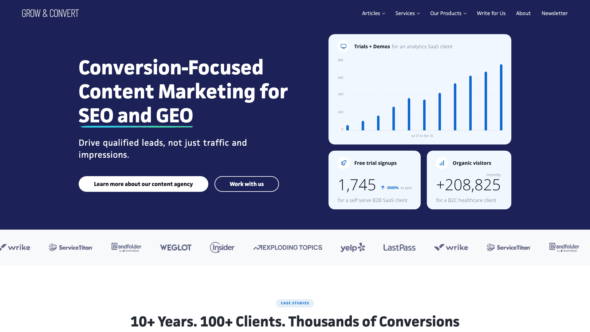 Grow & Convert agency homepage