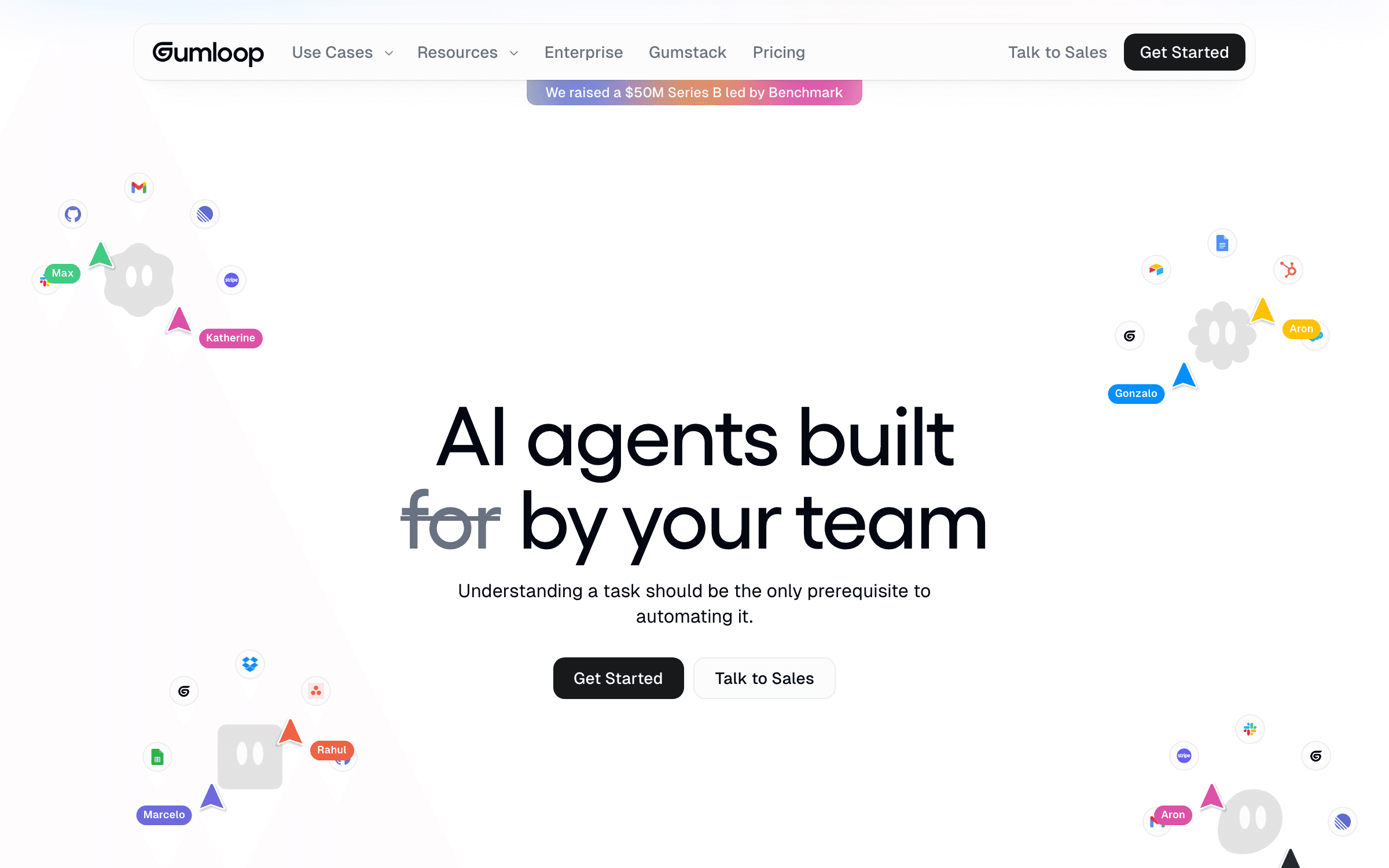 Gumloop interface showing AI workflow management for internal operations