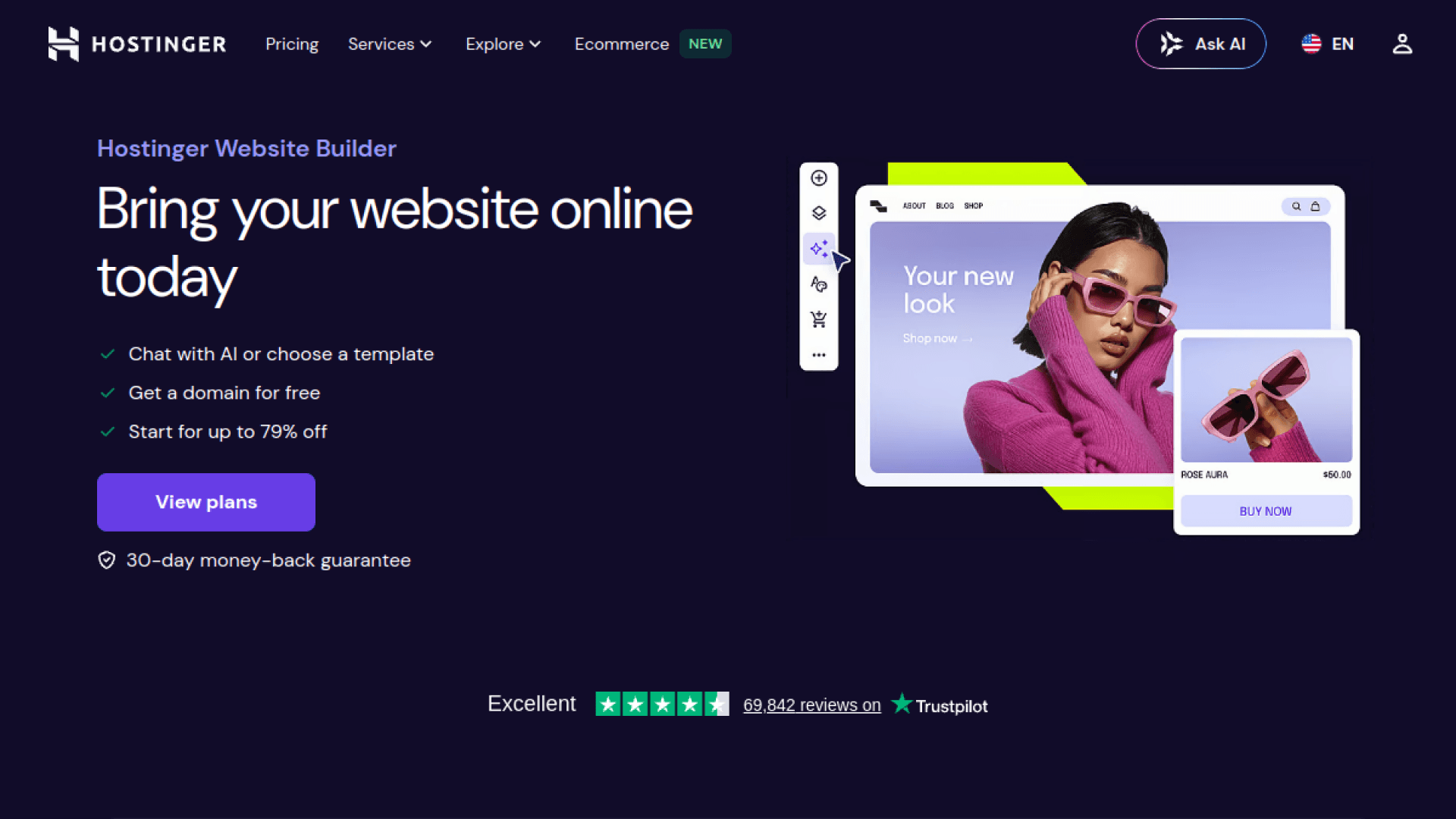Hostinger Website Builder homepage