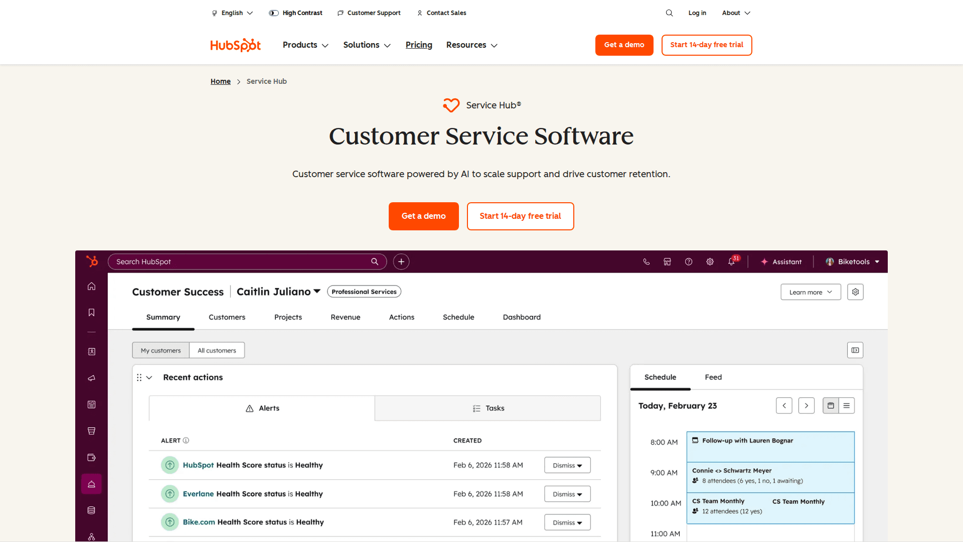 HubSpot Service Hub interface — One CRM Record for Everything