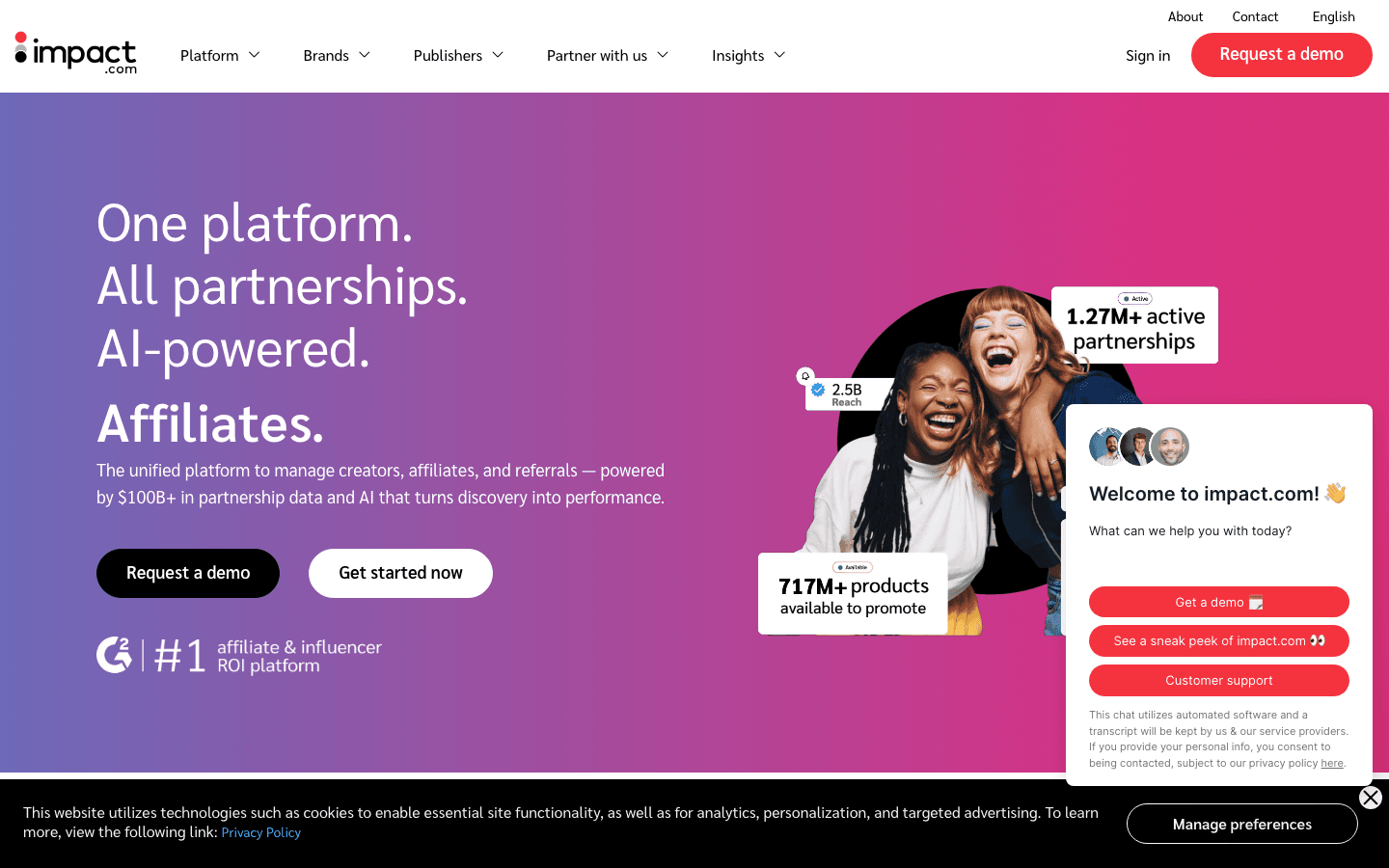 Impact interface showing SaaS affiliate program management and commission tracking