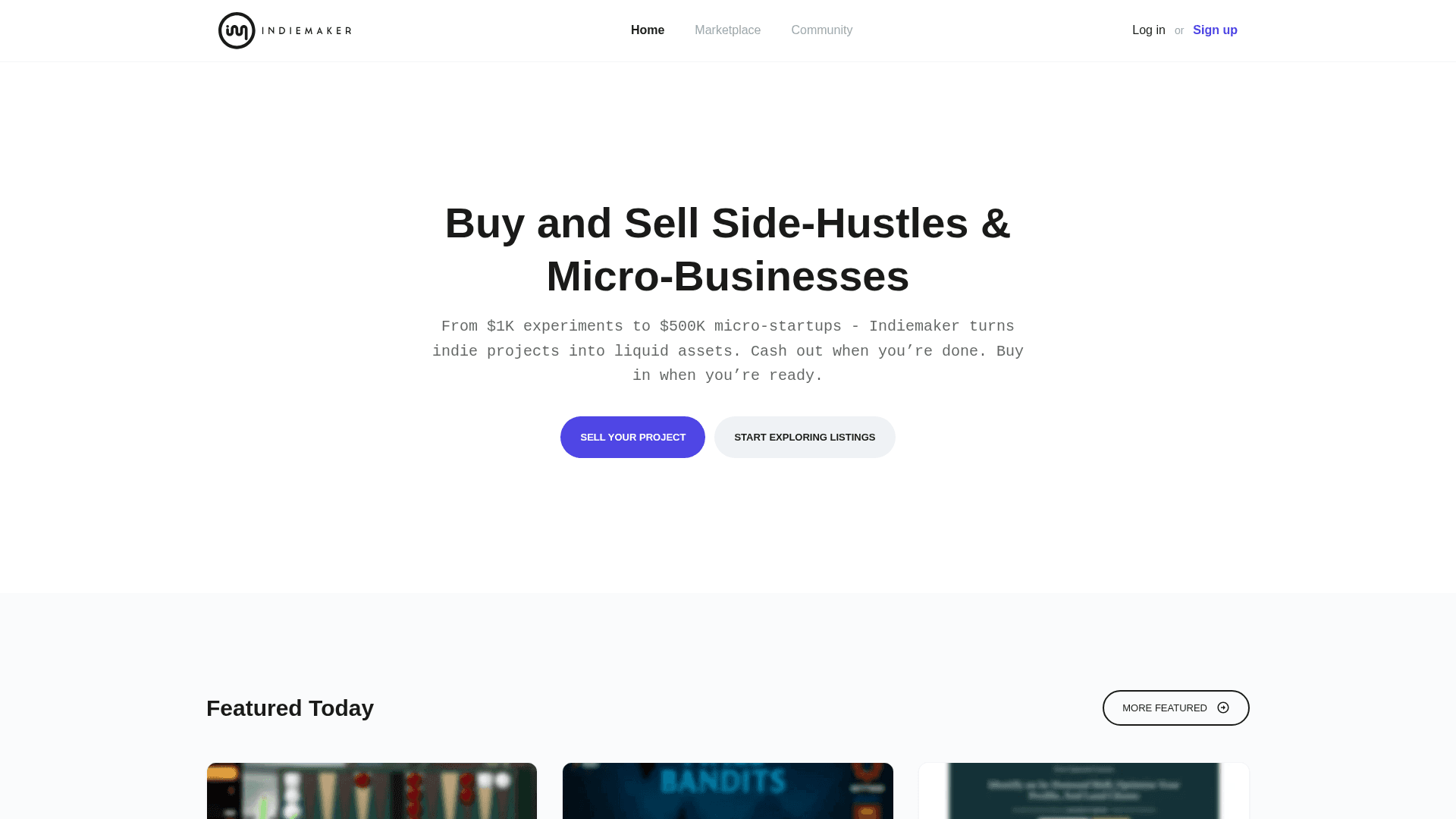 IndieMaker homepage screenshot