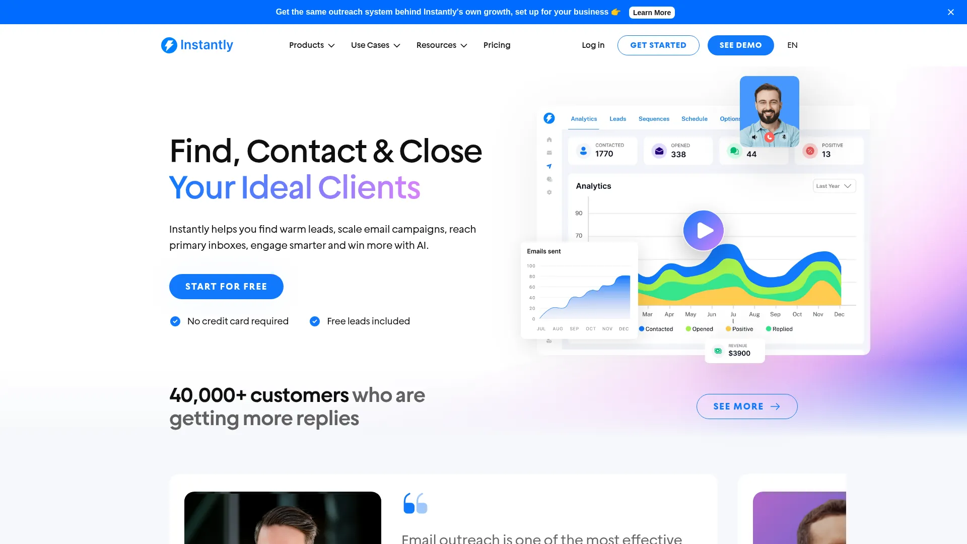Instantly homepage