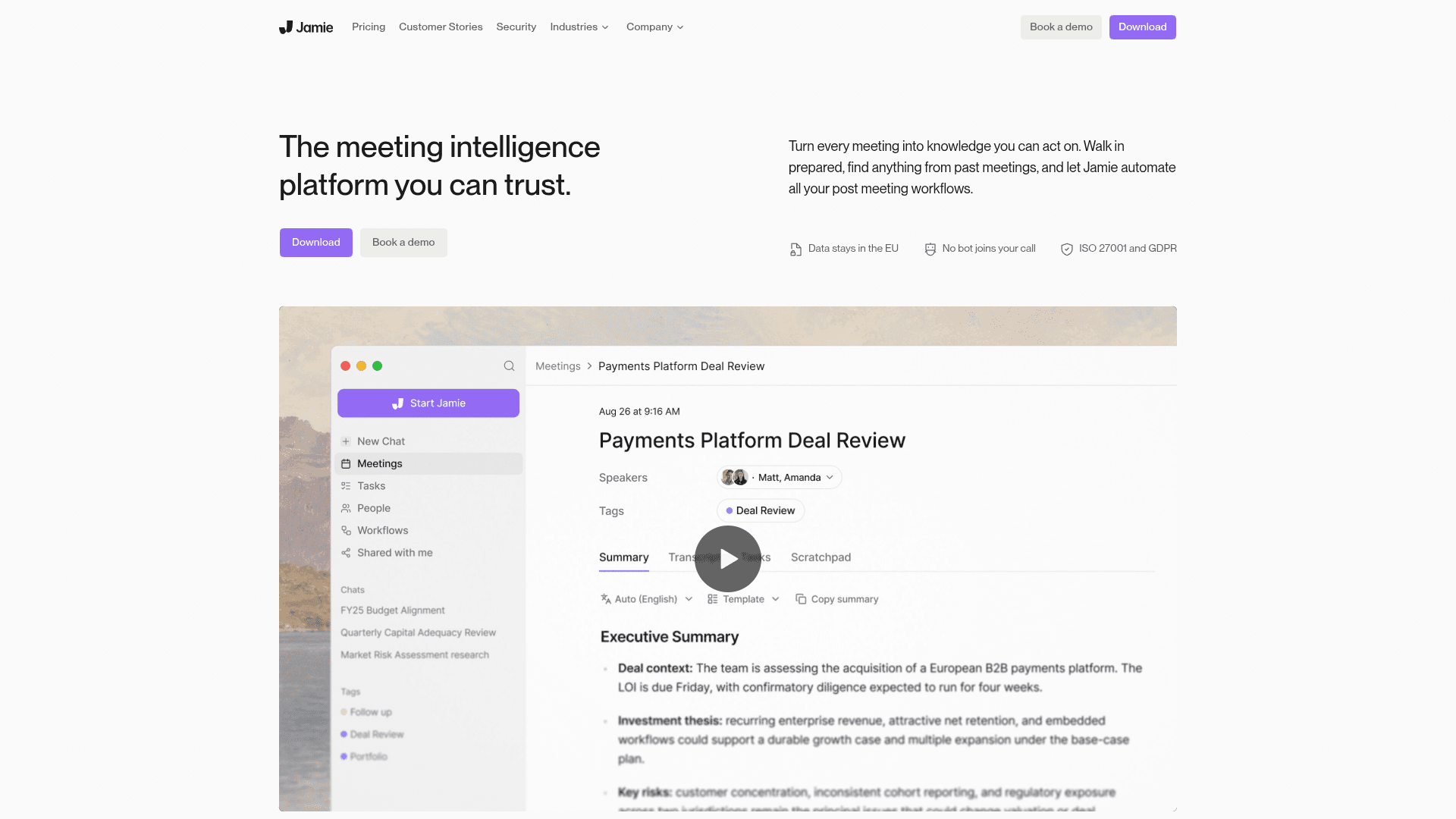 Jamie homepage — a Granola alternative for AI meeting notes