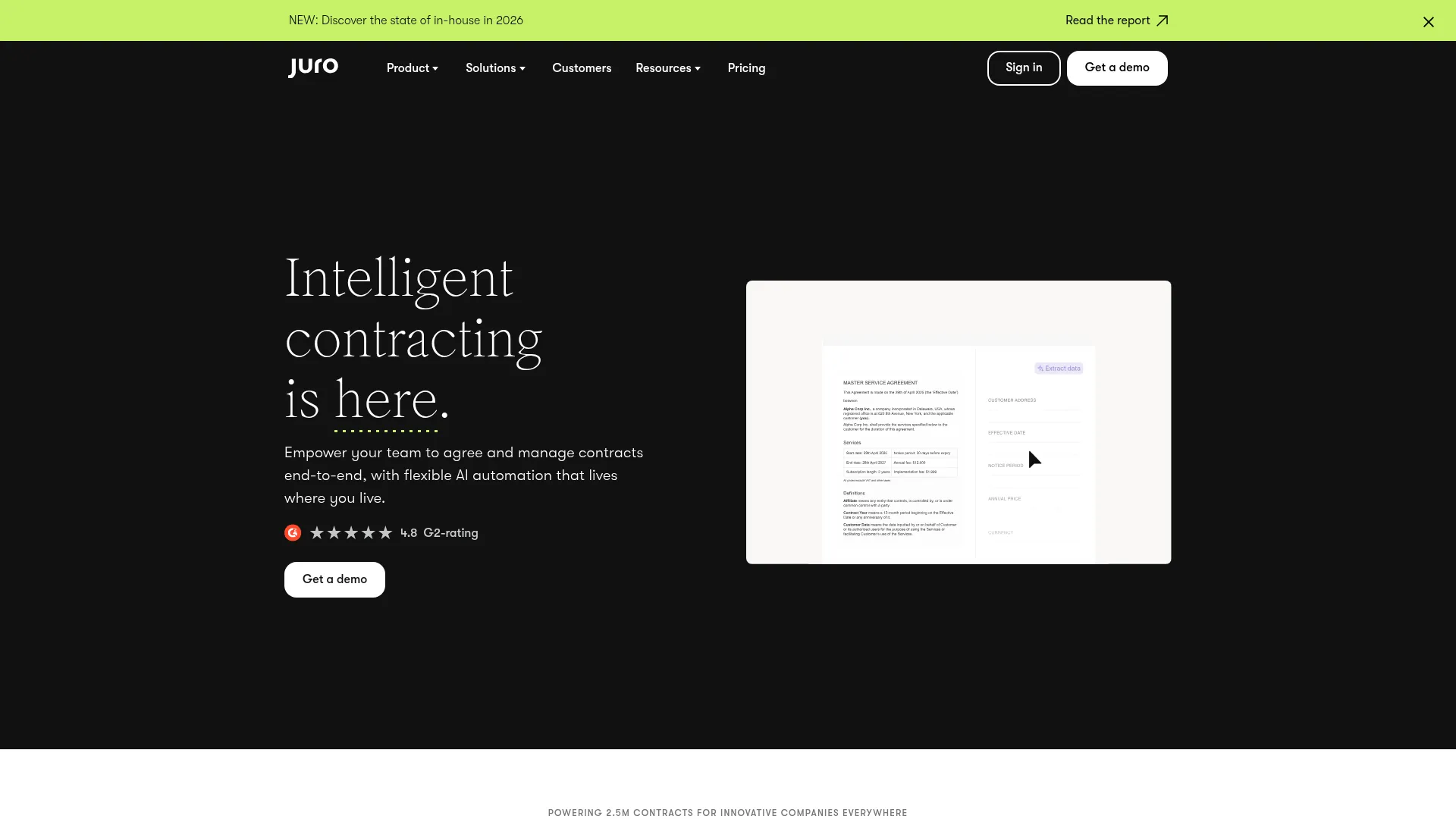 Juro interface showing contract workflow automation features