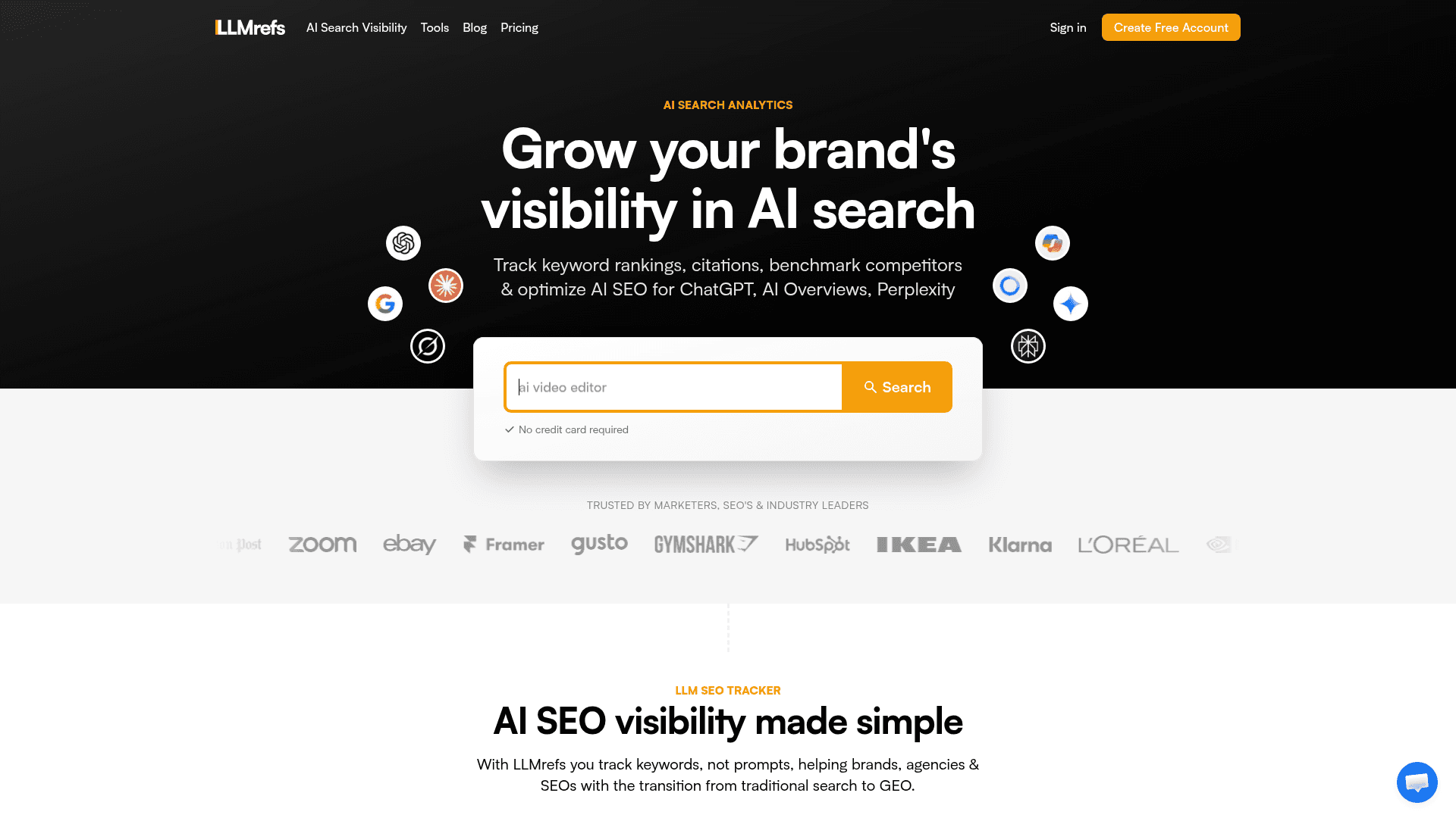 LLMrefs interface showing AI brand mention tracking and visibility analytics