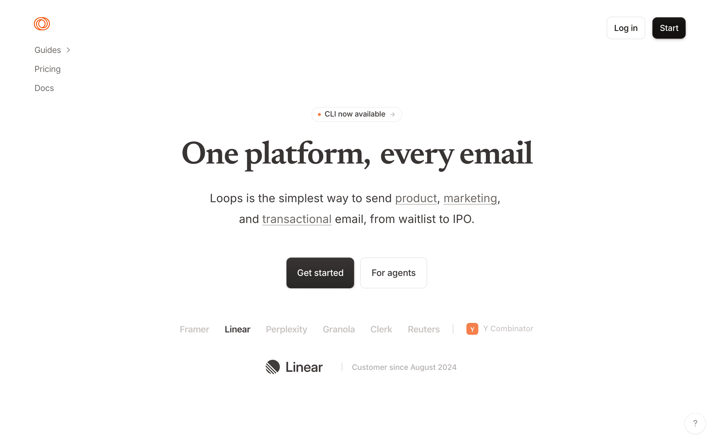 Loops interface showing marketing automation features for startups