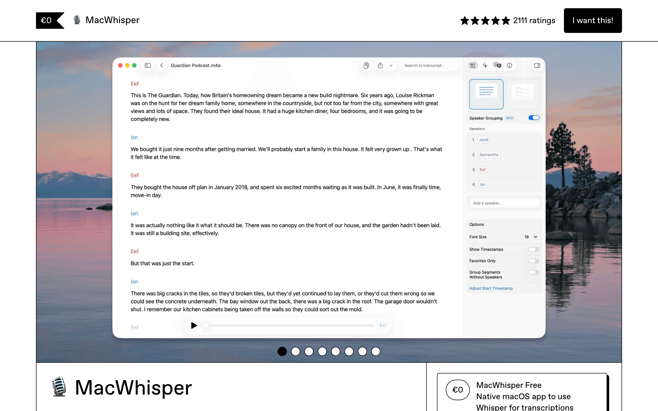 MacWhisper interface showing AI voice dictation and transcription