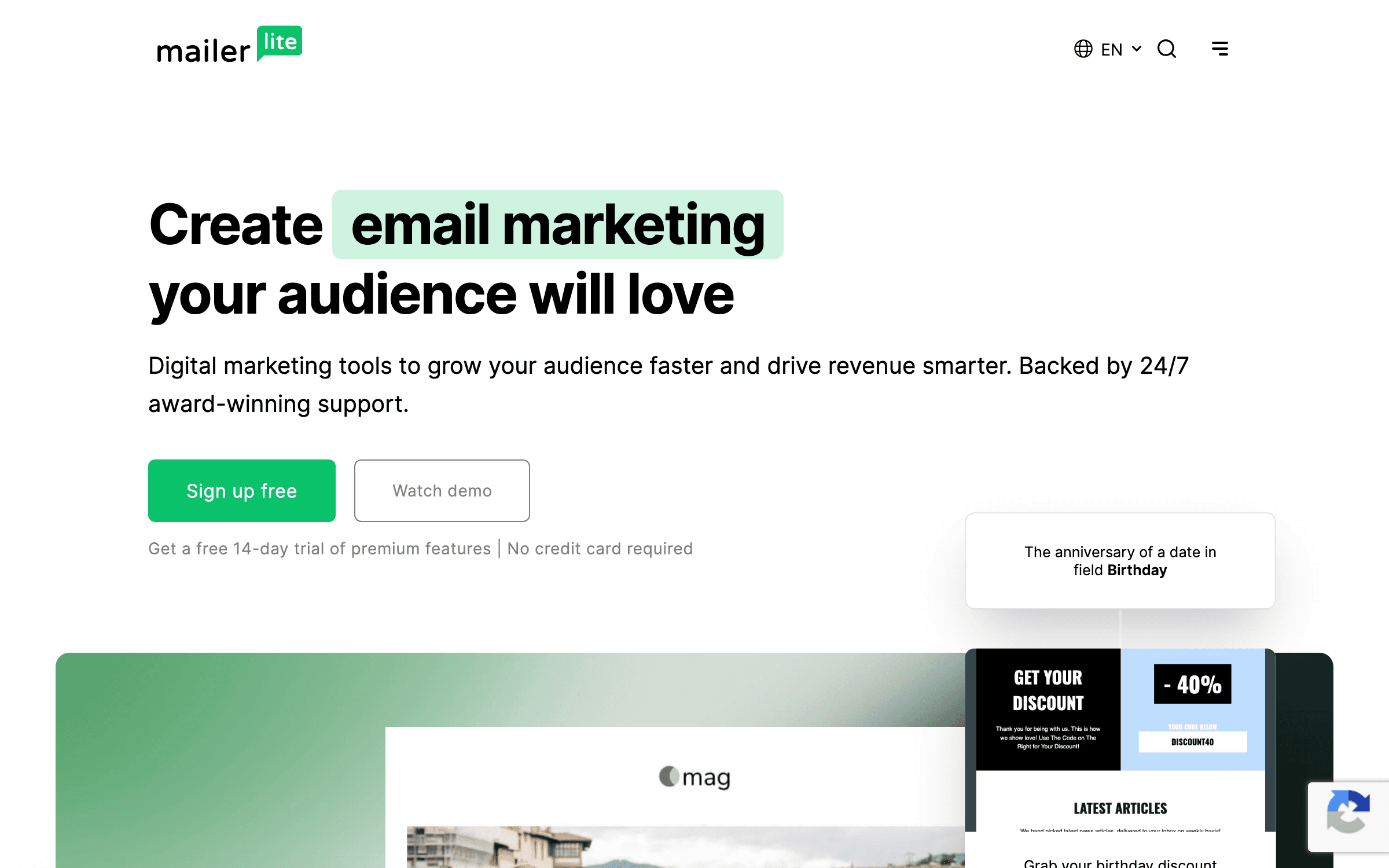 MailerLite interface showing marketing automation features for startups