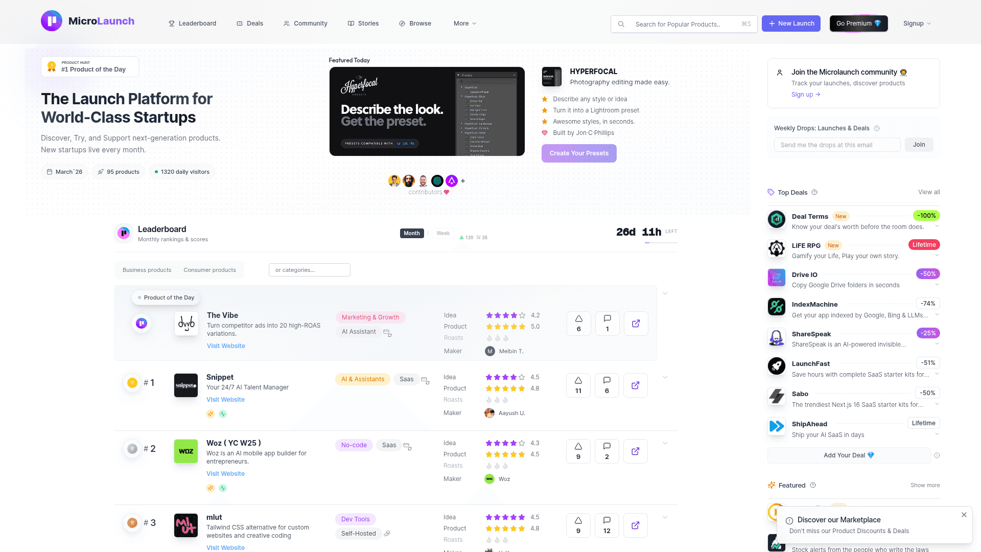 MicroLaunch homepage screenshot