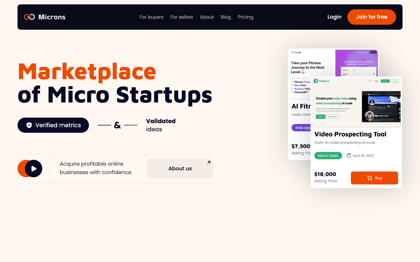 Microns.io homepage screenshot