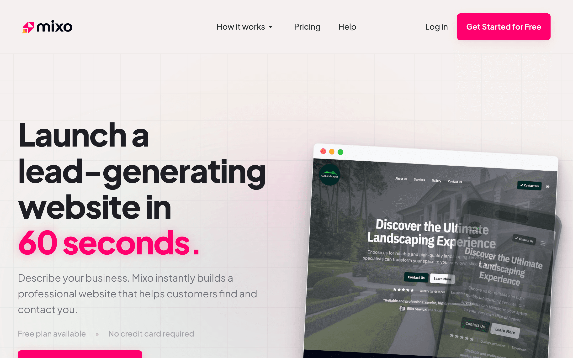 Mixo.io interface for AI-powered SaaS landing page creation