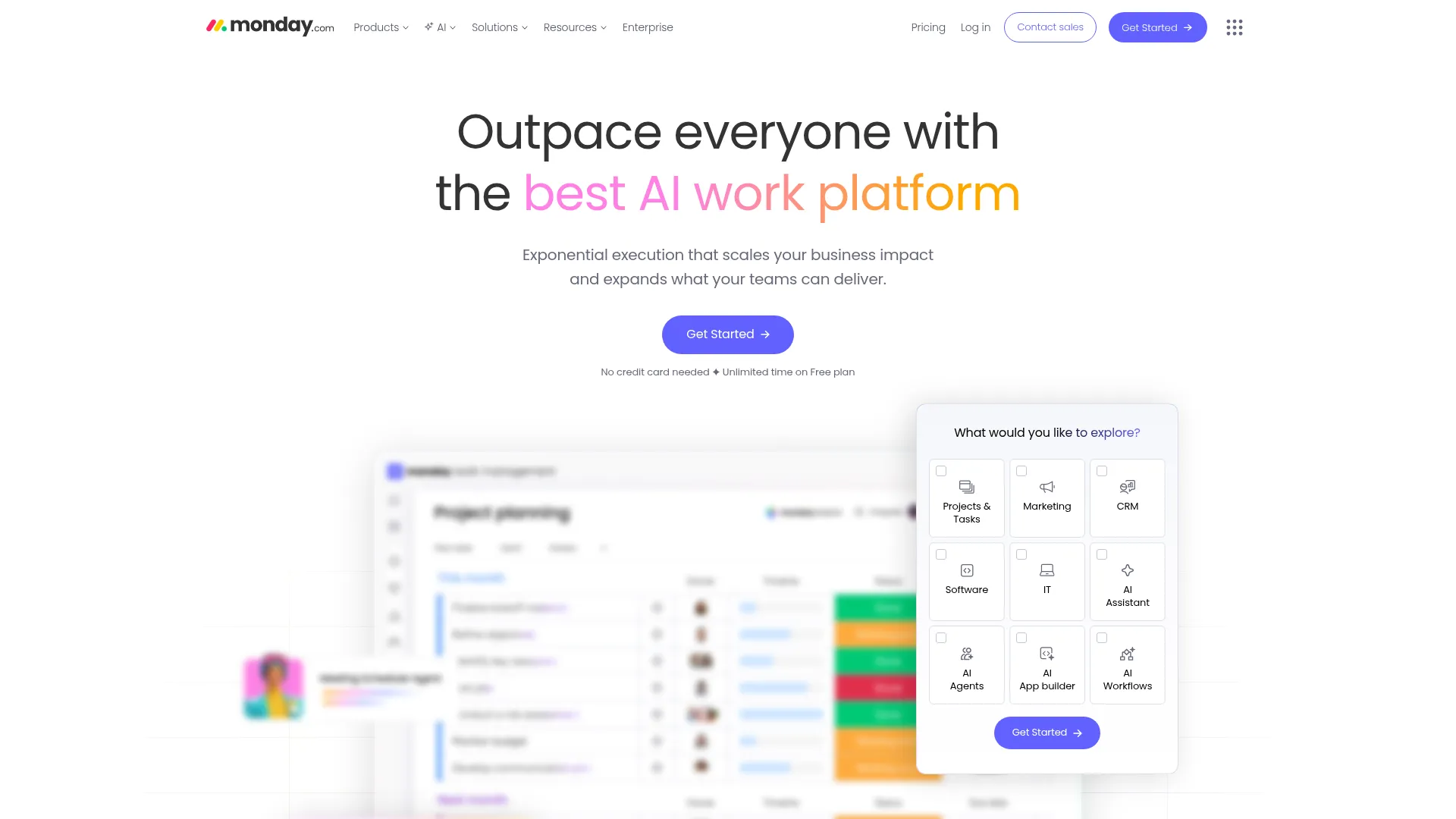Monday.com AI interface showing AI workflow management for internal operations