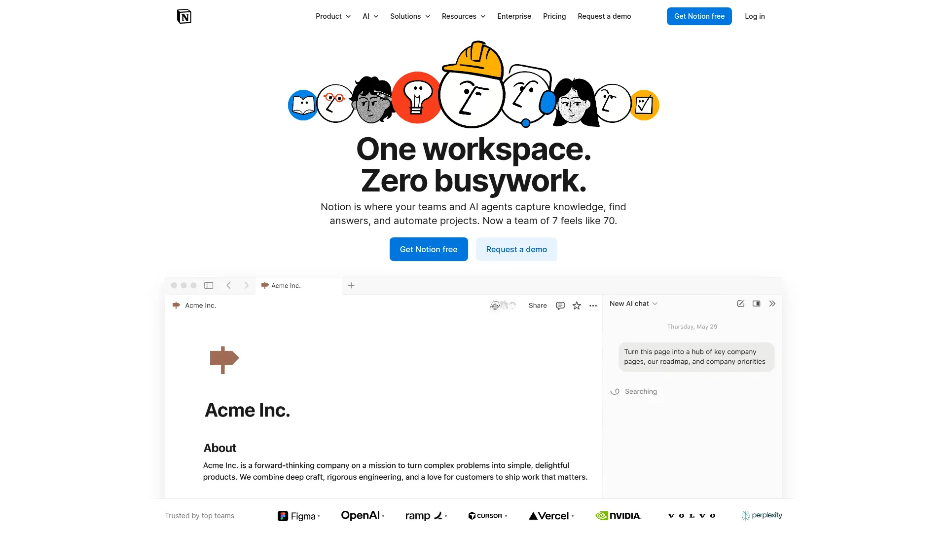 Notion AI interface showing AI workflow management for internal operations