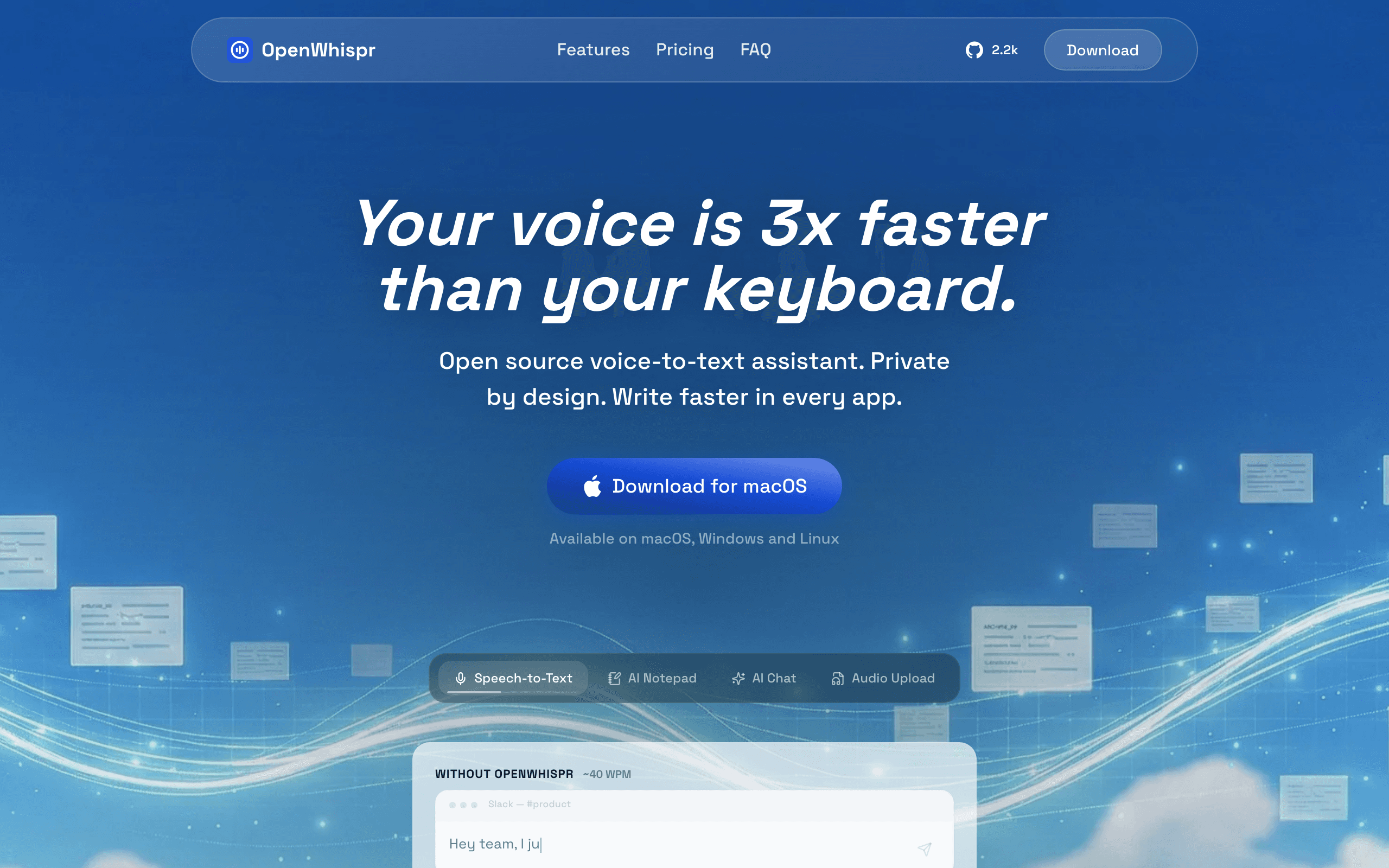OpenWhispr interface showing AI voice dictation and transcription