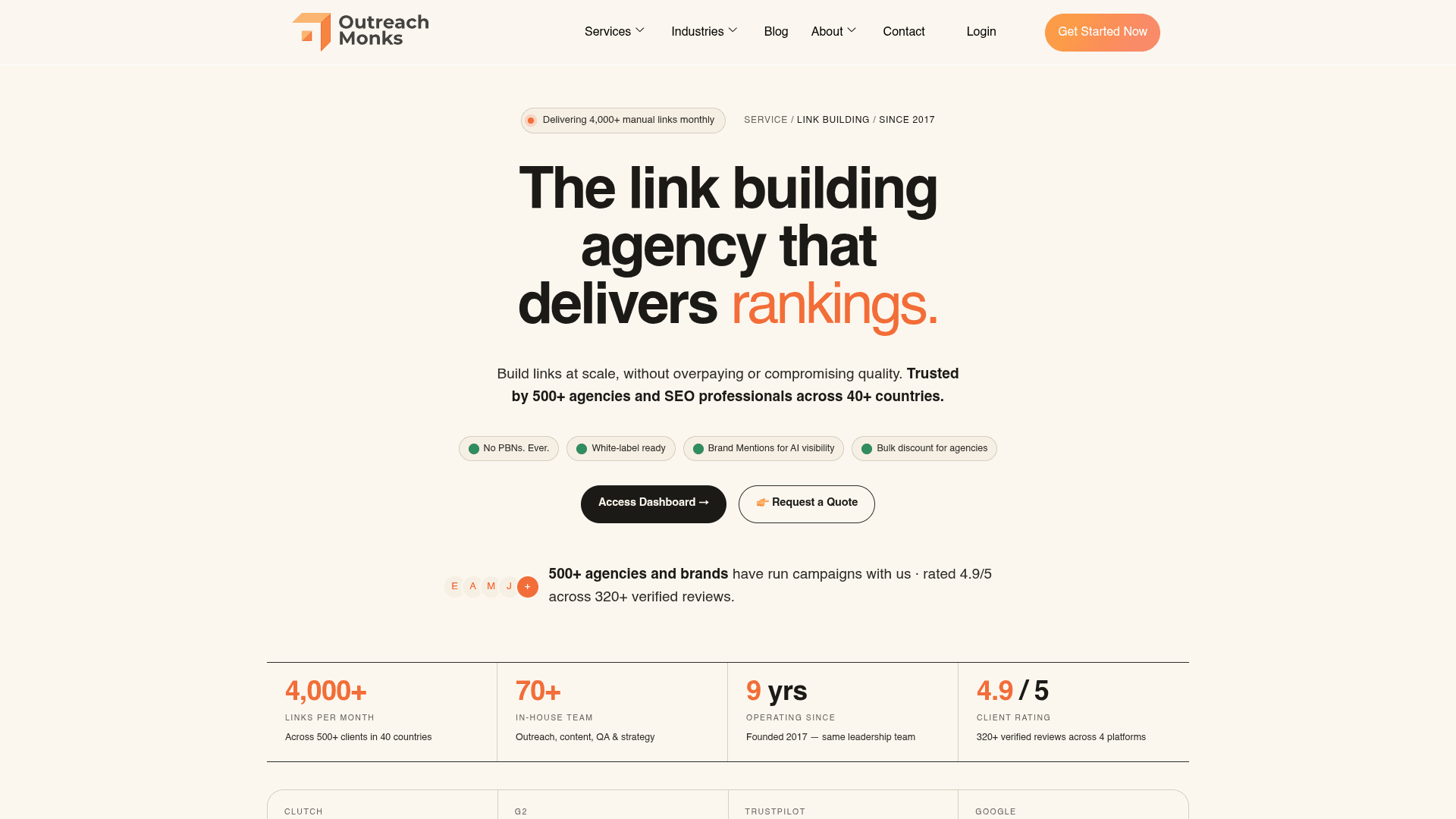 Outreach Monks link building agency homepage