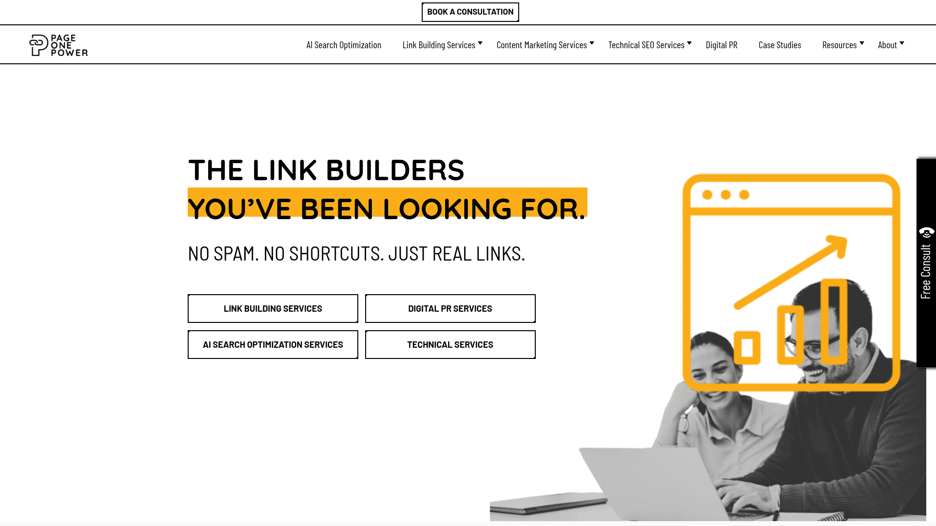Page One Power link building agency homepage