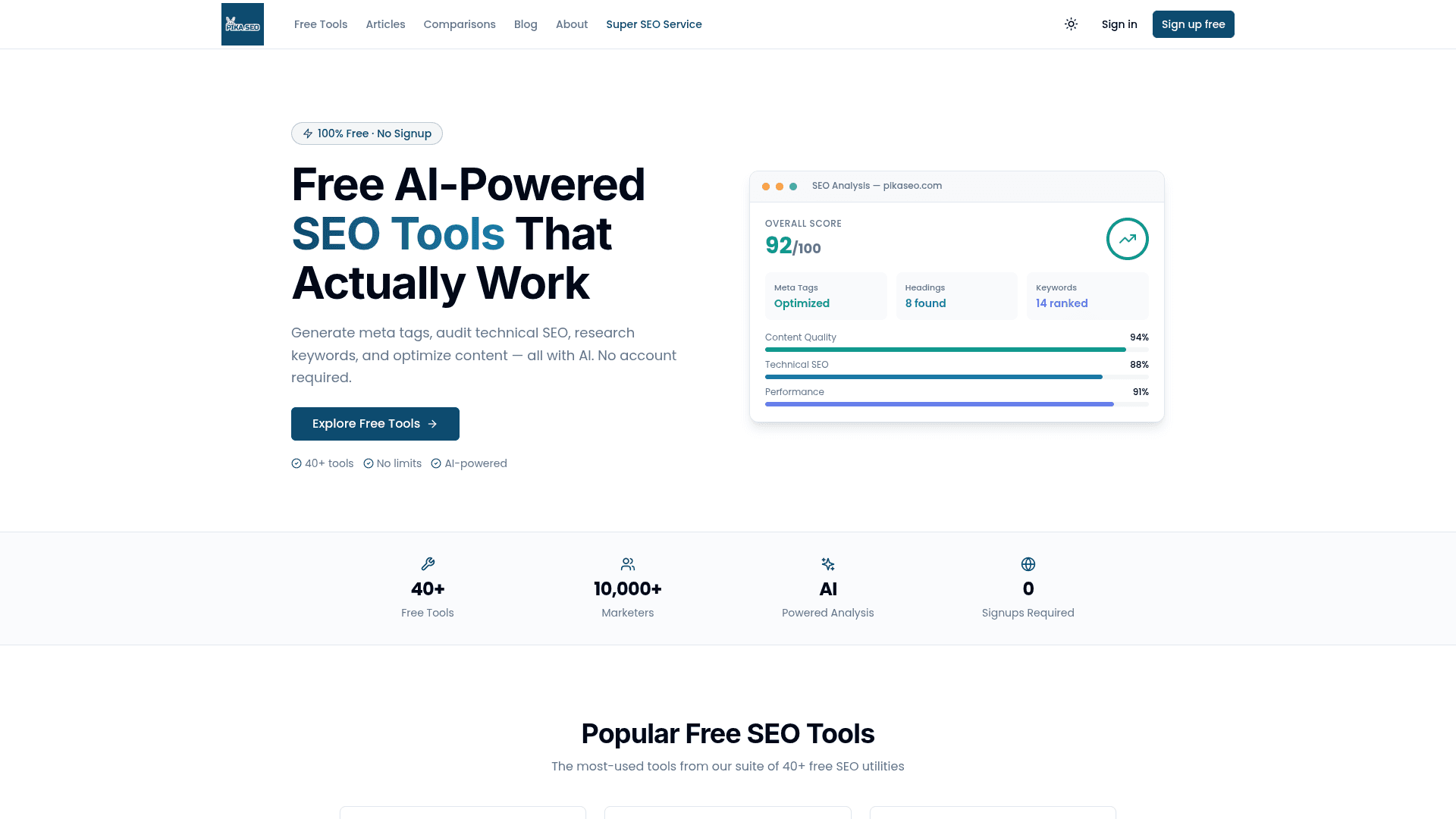 PikaSEO homepage