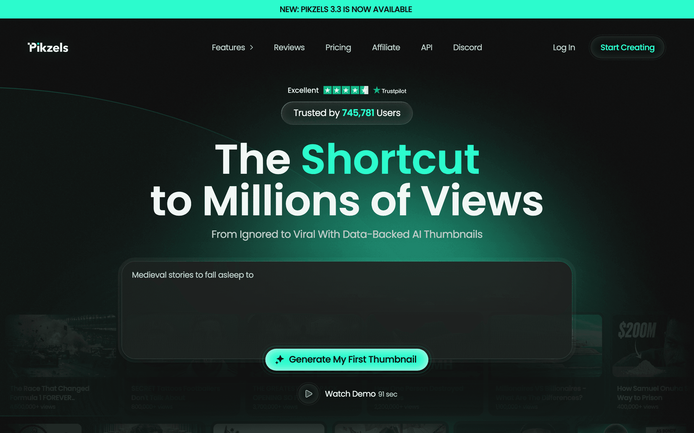 Pikzels interface — Best AI Thumbnail Generator