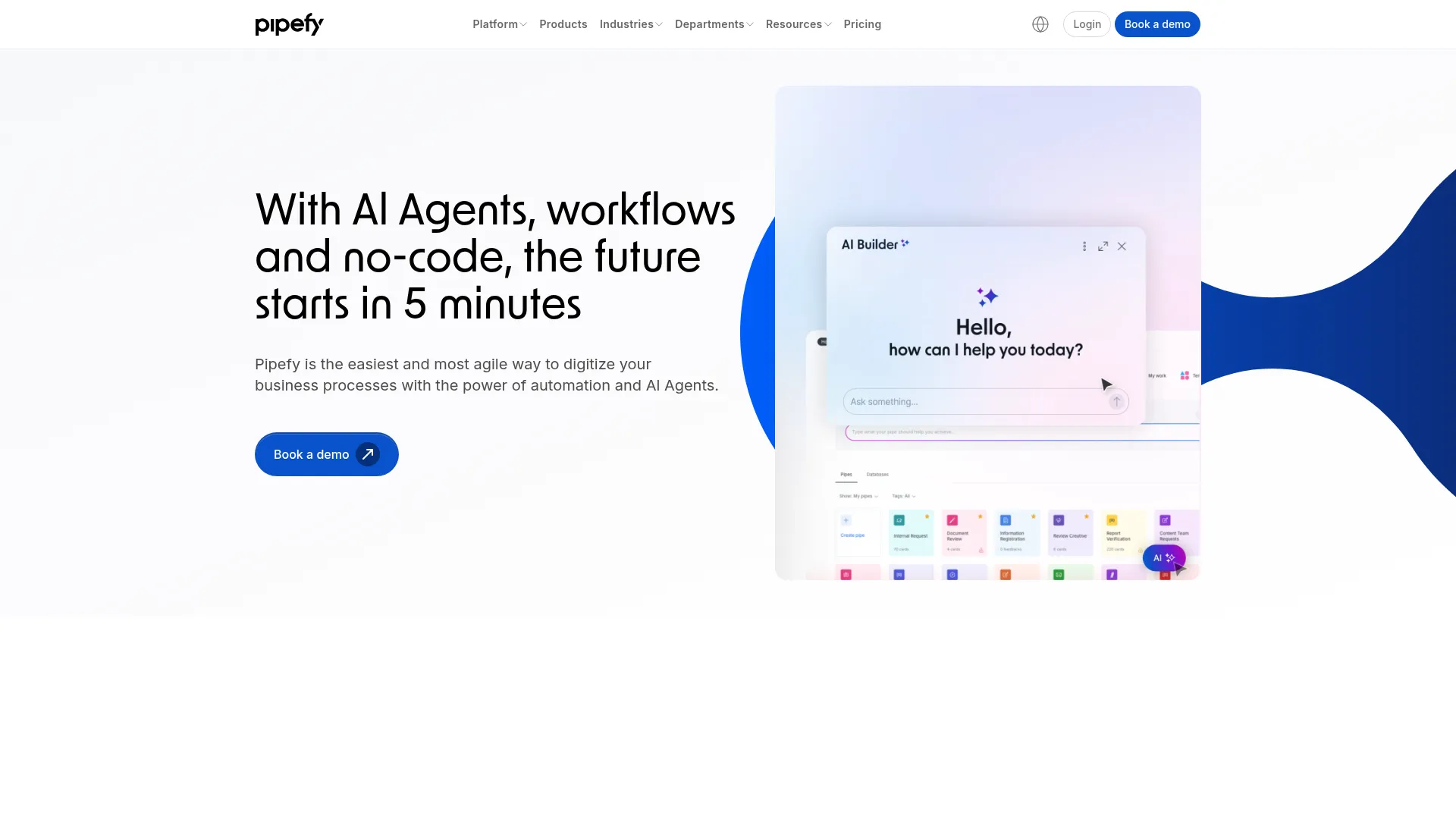 Pipefy interface showing workflow automation features for non-technical teams